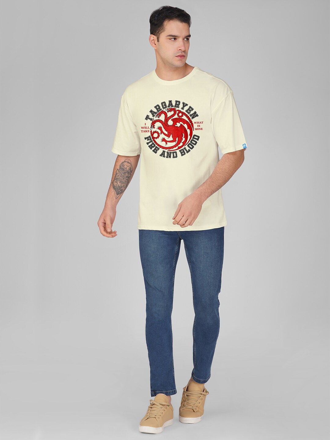 

Crazymonk Typography Printed Oversized Cotton T-shirt, White