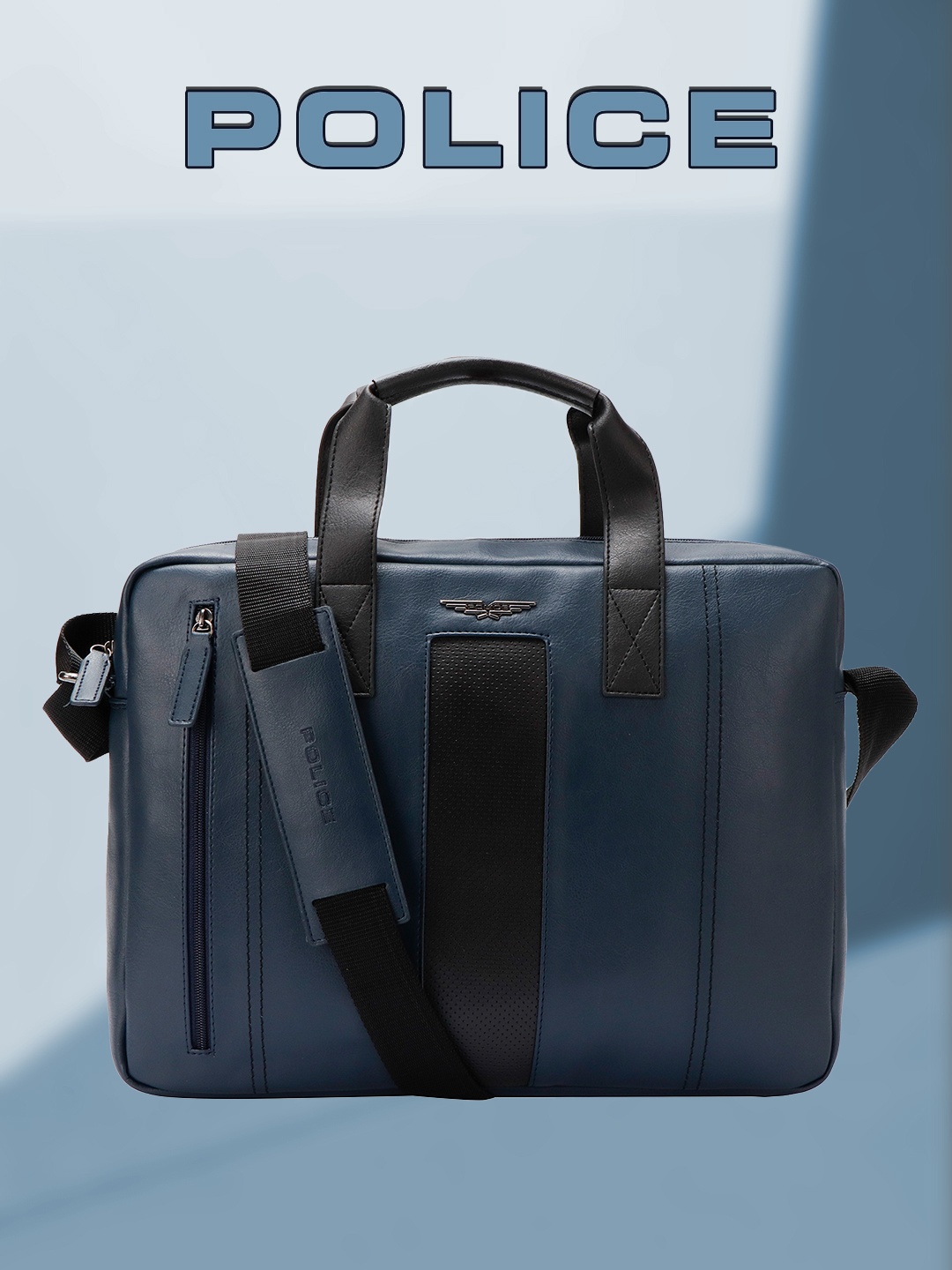 

Police Men Colourblocked Vegan Leather Laptop Bag Up to 14 inch, Blue