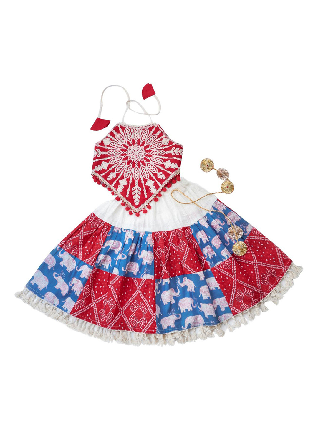 

HALEMONS Girls Embroidered Cotton Lehenga Choli, Red