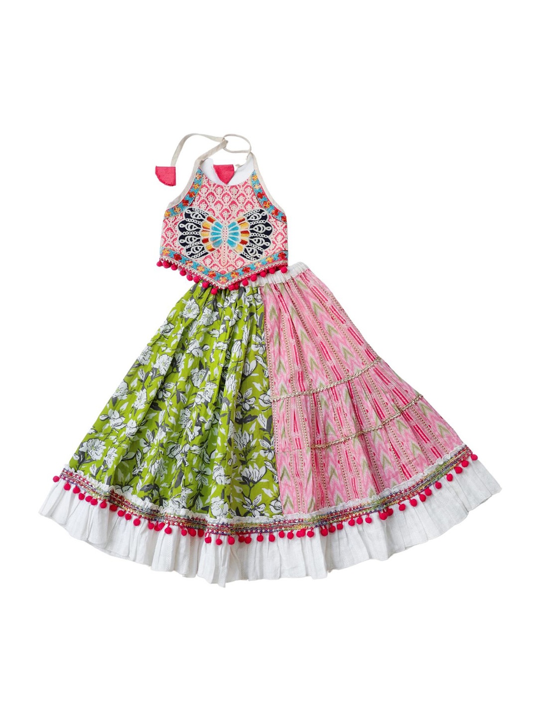 

HALEMONS Girls Embroidered Cotton Sleeveless Lehenga Choli, Pink