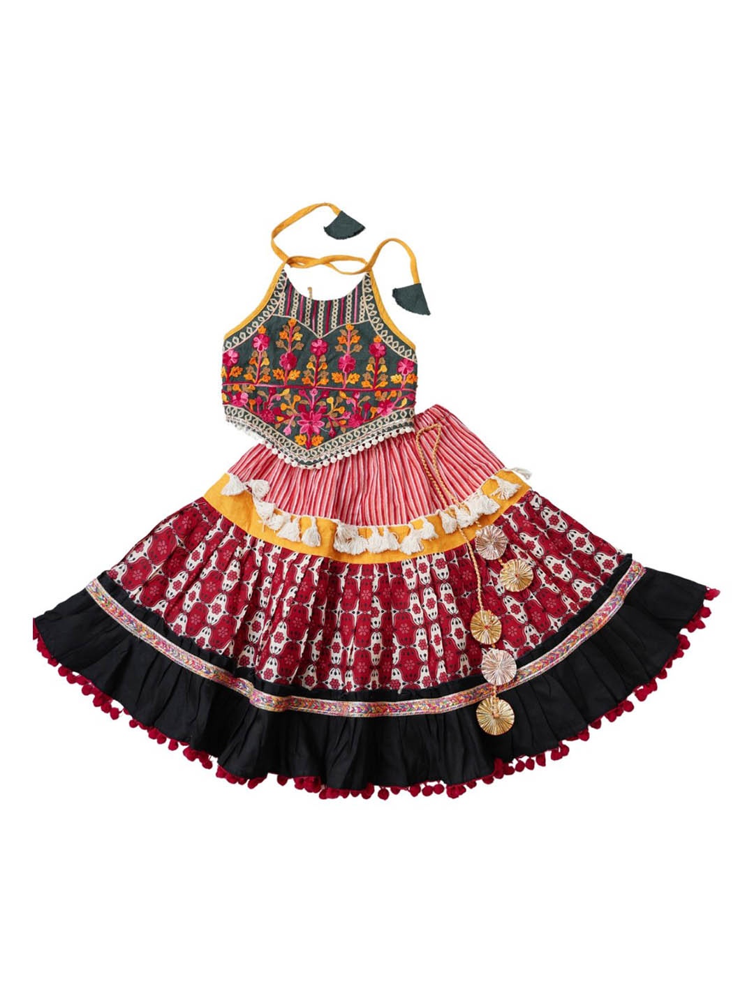 

HALEMONS Girls Embroidered Cotton Lehenga Choli, Maroon