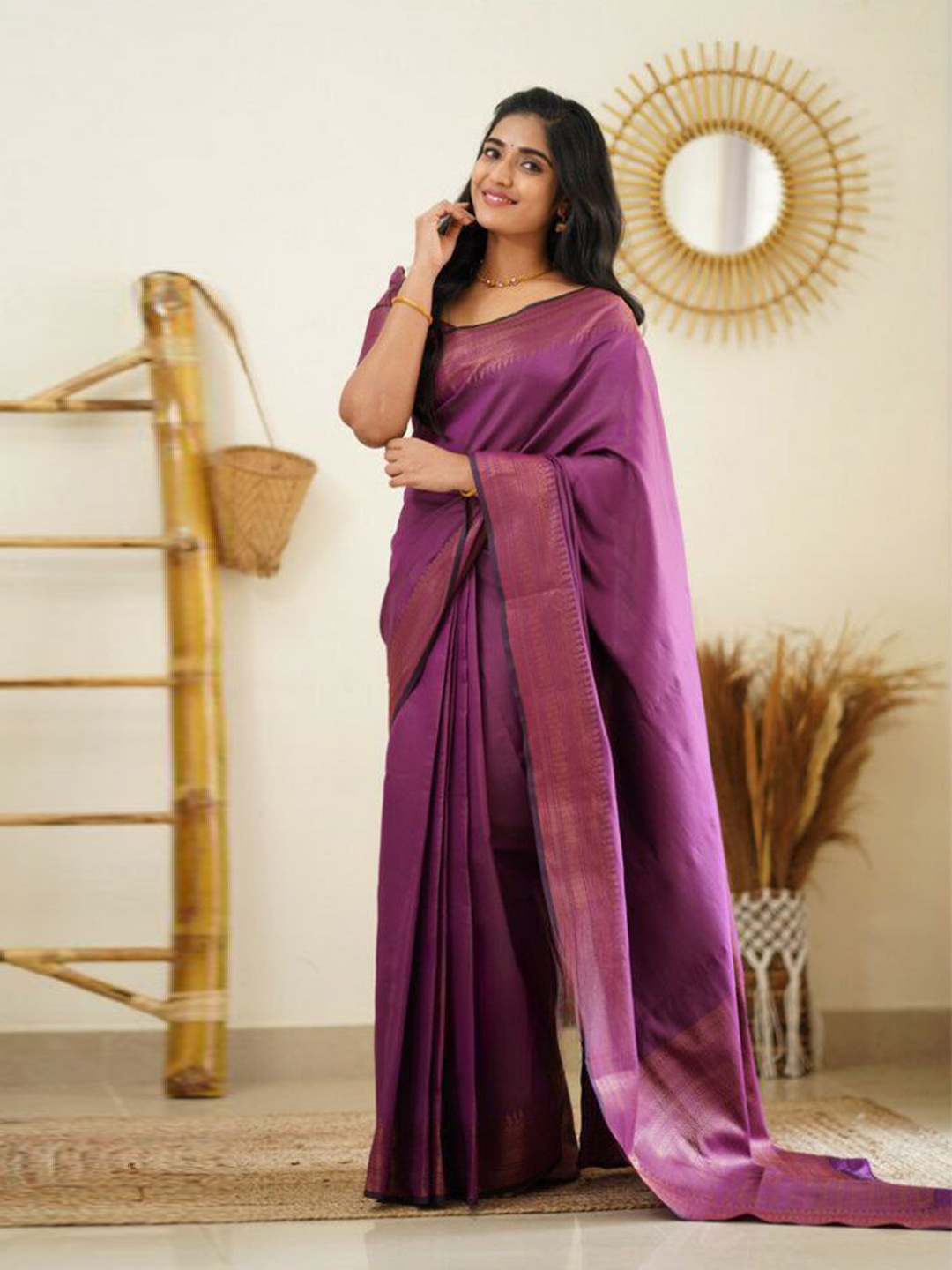 

KALINI Woven Design Zari Banarasi Saree, Purple