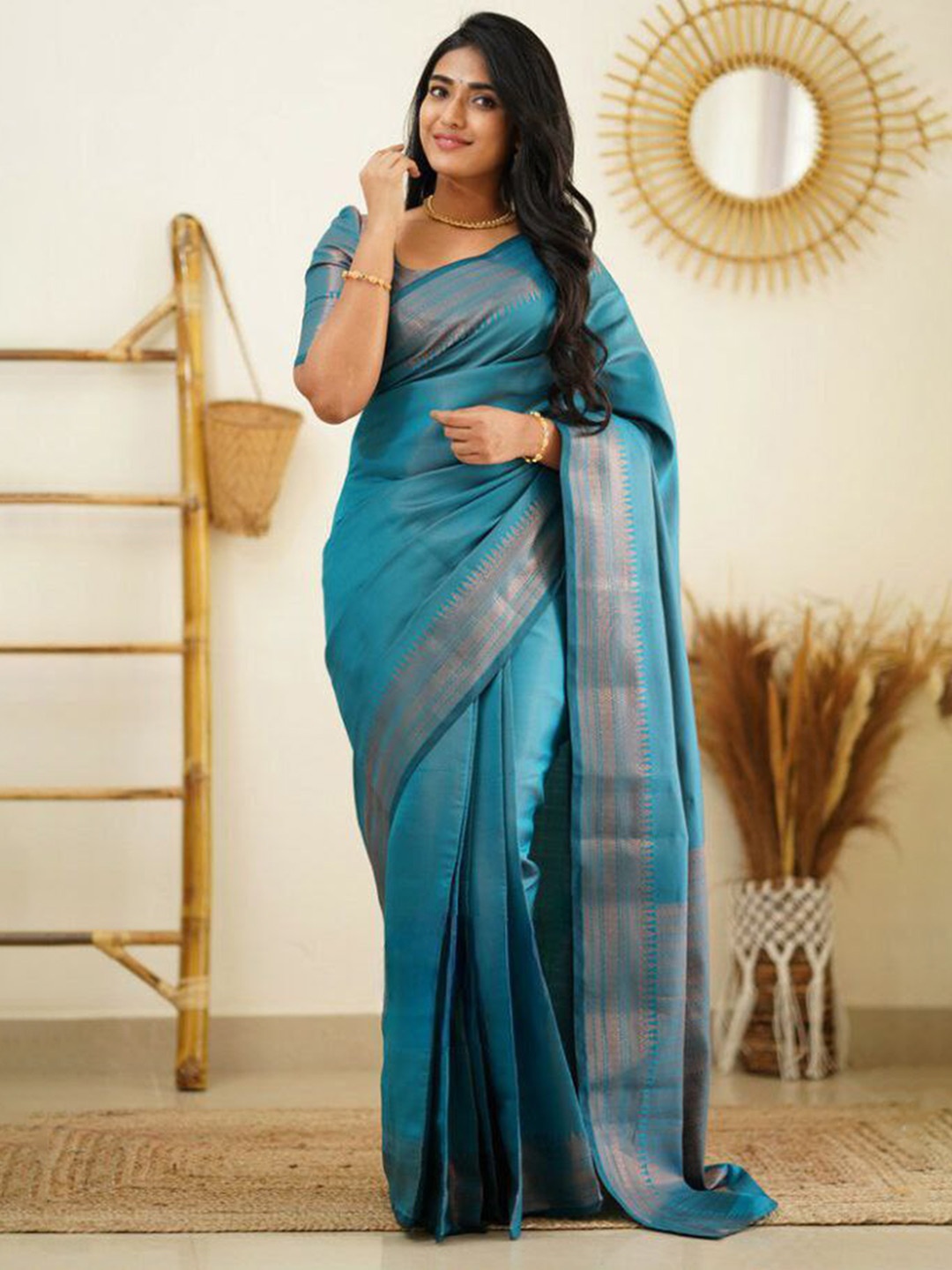 

KALINI Woven Design Zari Banarasi Saree, Teal
