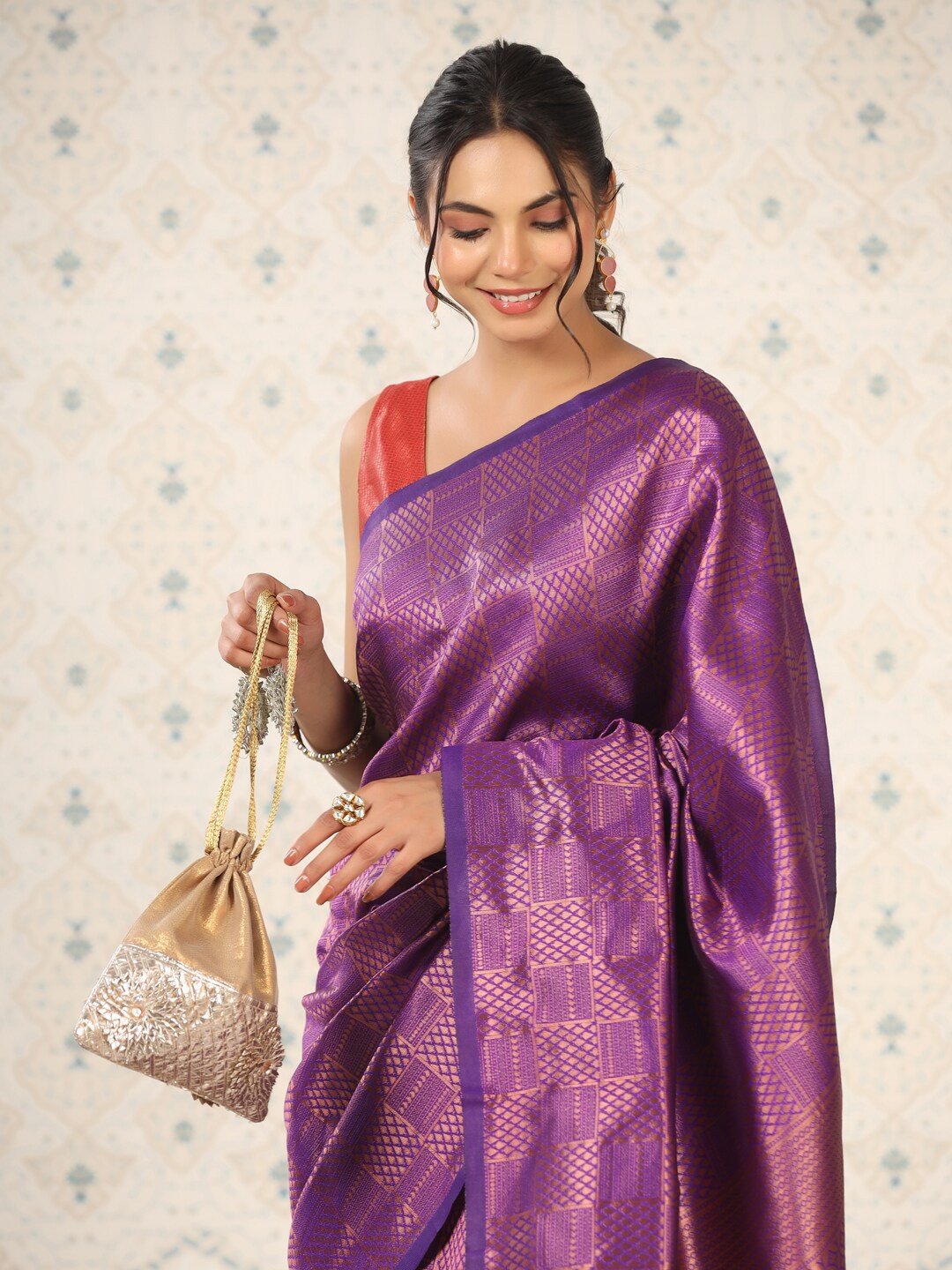 

Ode by House of Pataudi Woven Design Zari Silk Cotton Designer Saree, Purple