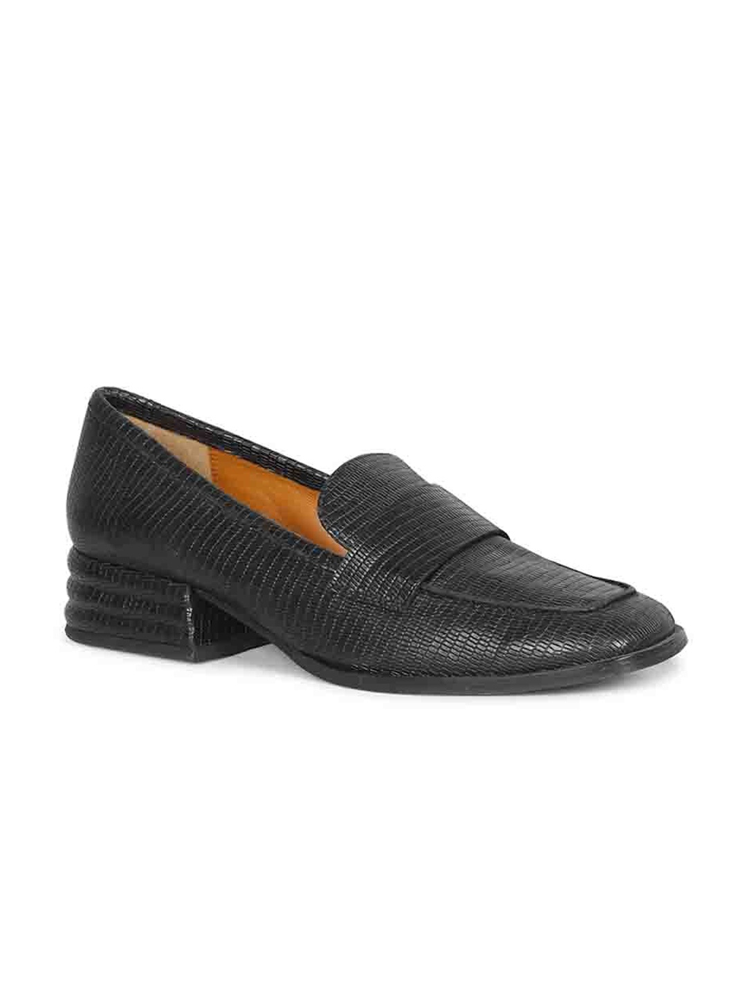 

Saint G Textured Round Toe Leather Block Heeled Pumps, Black
