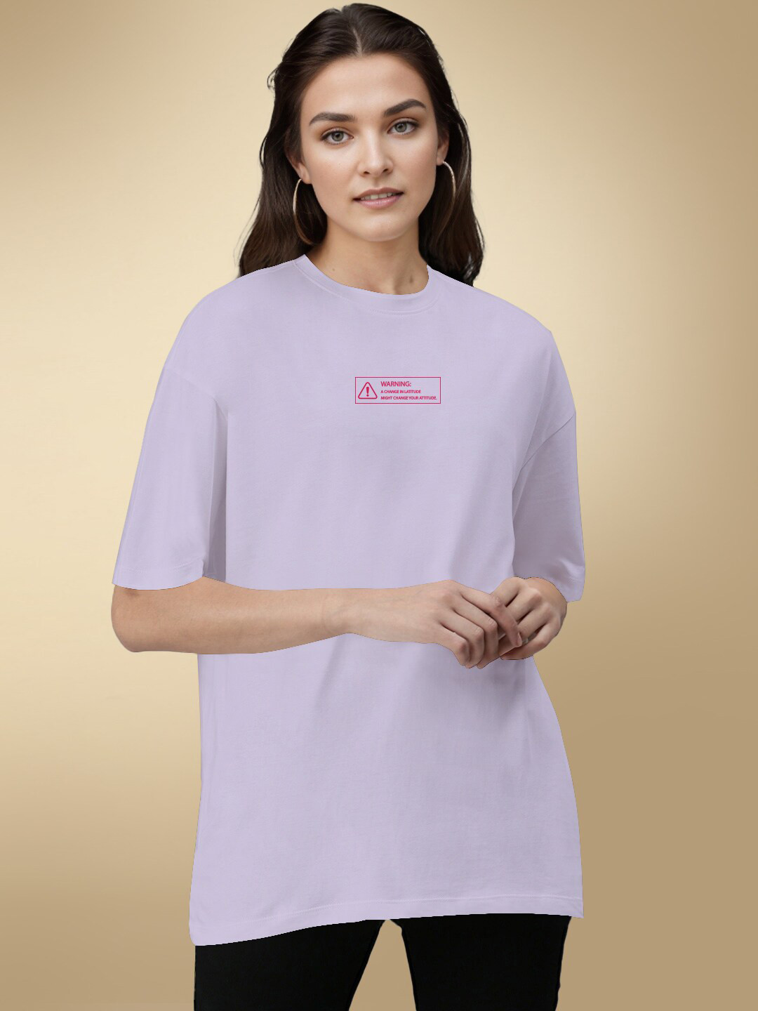

HERE&NOW Typography Printed Round Neck Cotton Oversized T-shirt, Purple