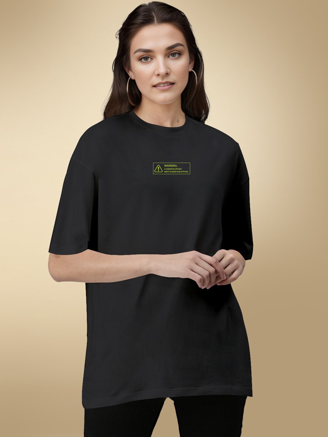 

HERE&NOW Typography Printed Round Neck Cotton Oversized T-shirt, Charcoal