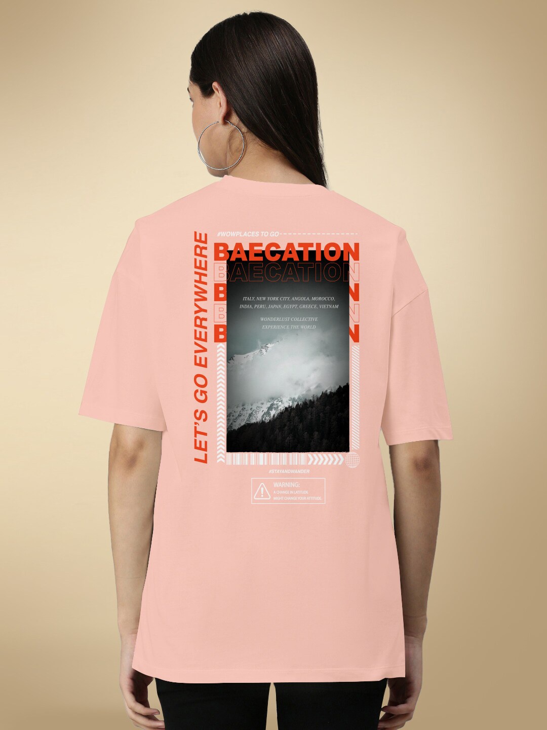 

HERE&NOW Typography Printed Round Neck Cotton Oversized T-shirt, Coral