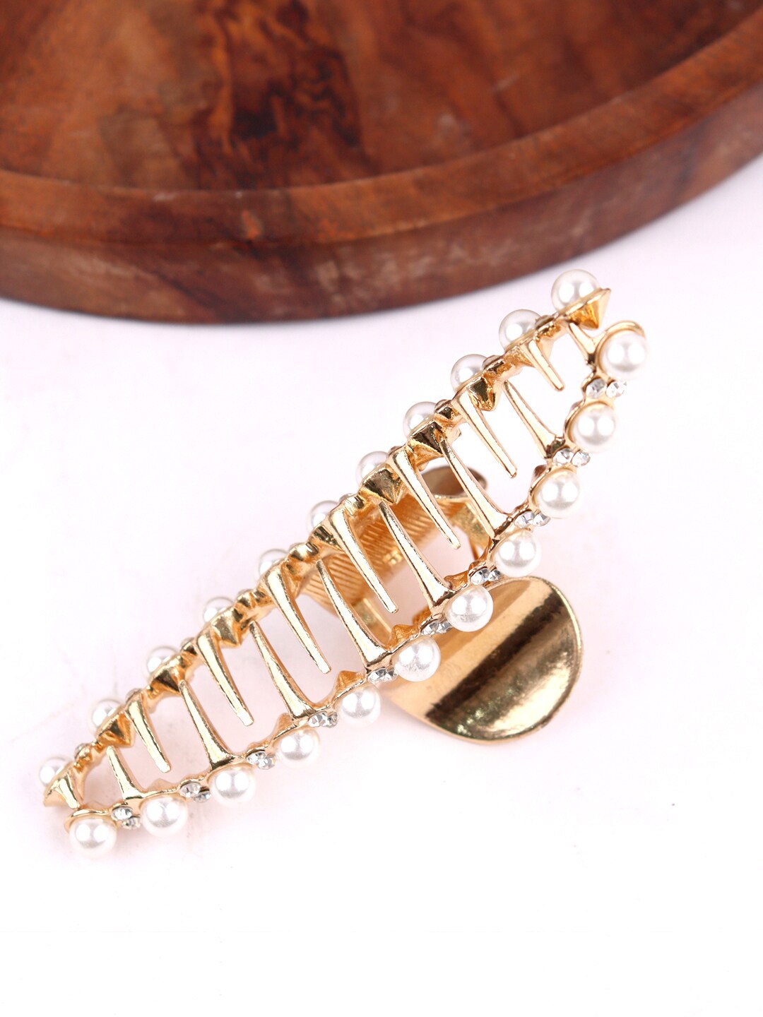 

FIMBUL Set of 2 Pearl Beaded & Stone Studded Claw Clips, Gold