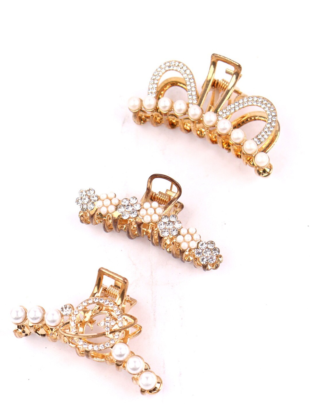 VAGHBHATT Set of 3 Beaded Claw Clips, Gold