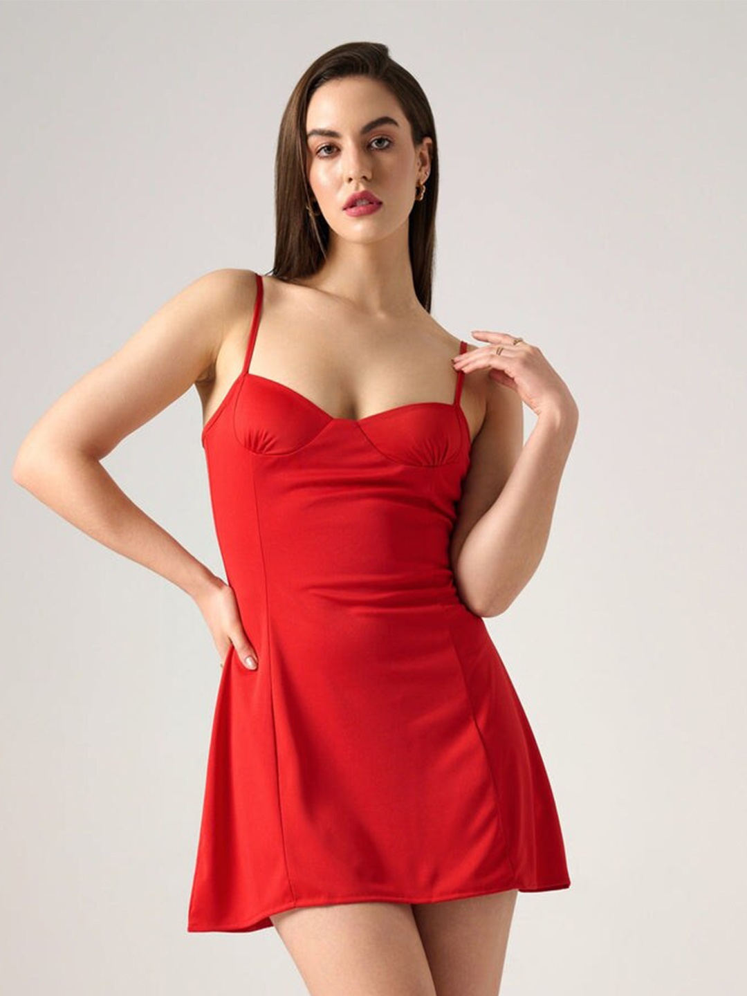 

Outcast Shoulder Straps A-Line Mini Dress, Red