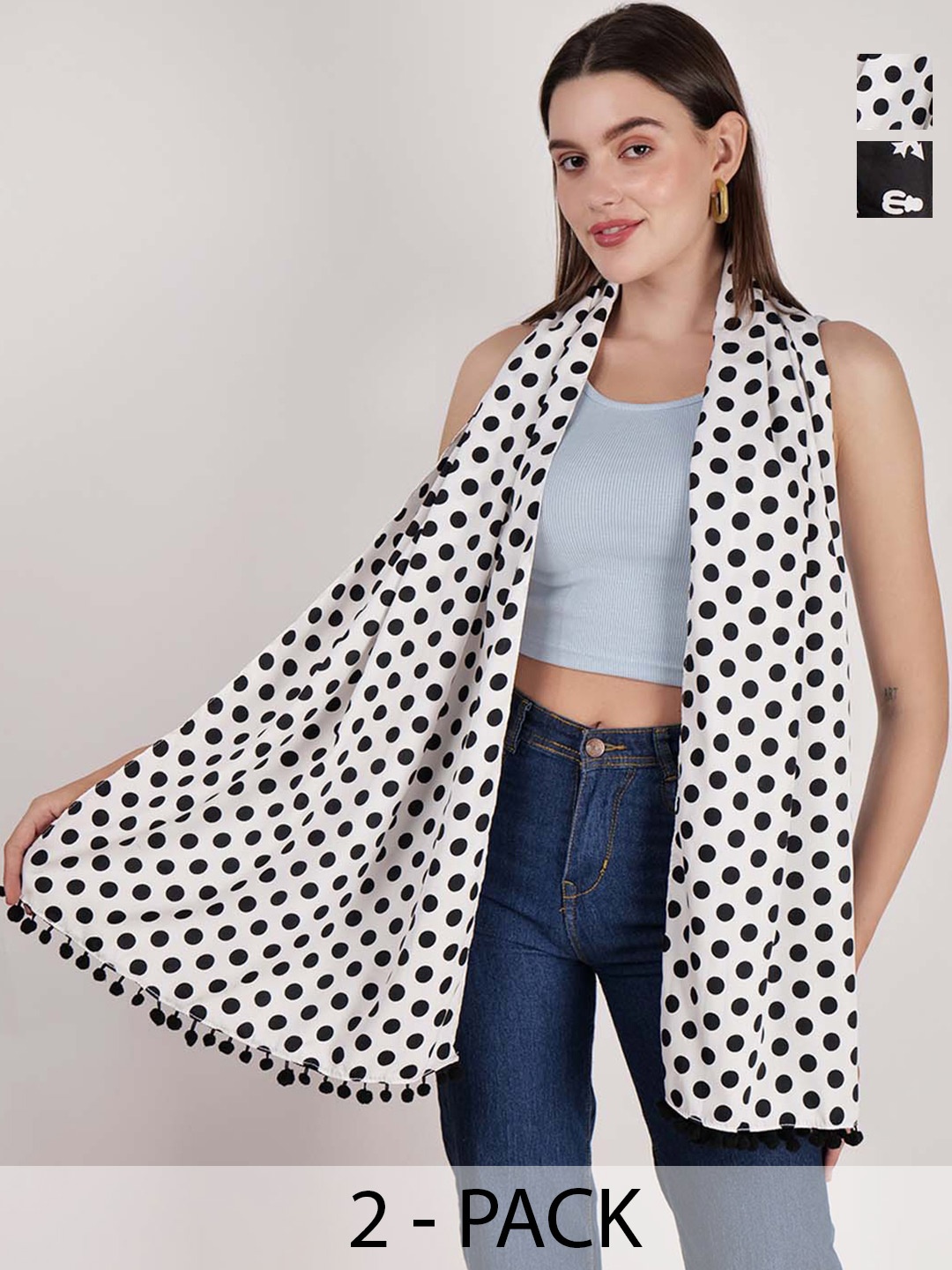 

DressBerry Pack of 2 Printed Scarf, Black