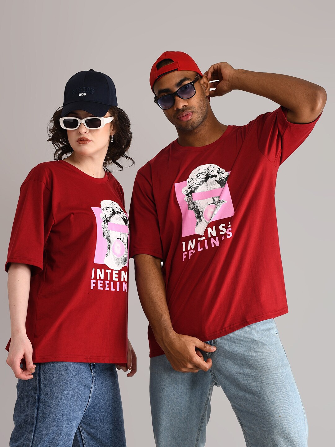 

ABSOLUTE DEFENSE Unisex Graphic Printed Round Neck Cotton Oversized T-shirt, Maroon