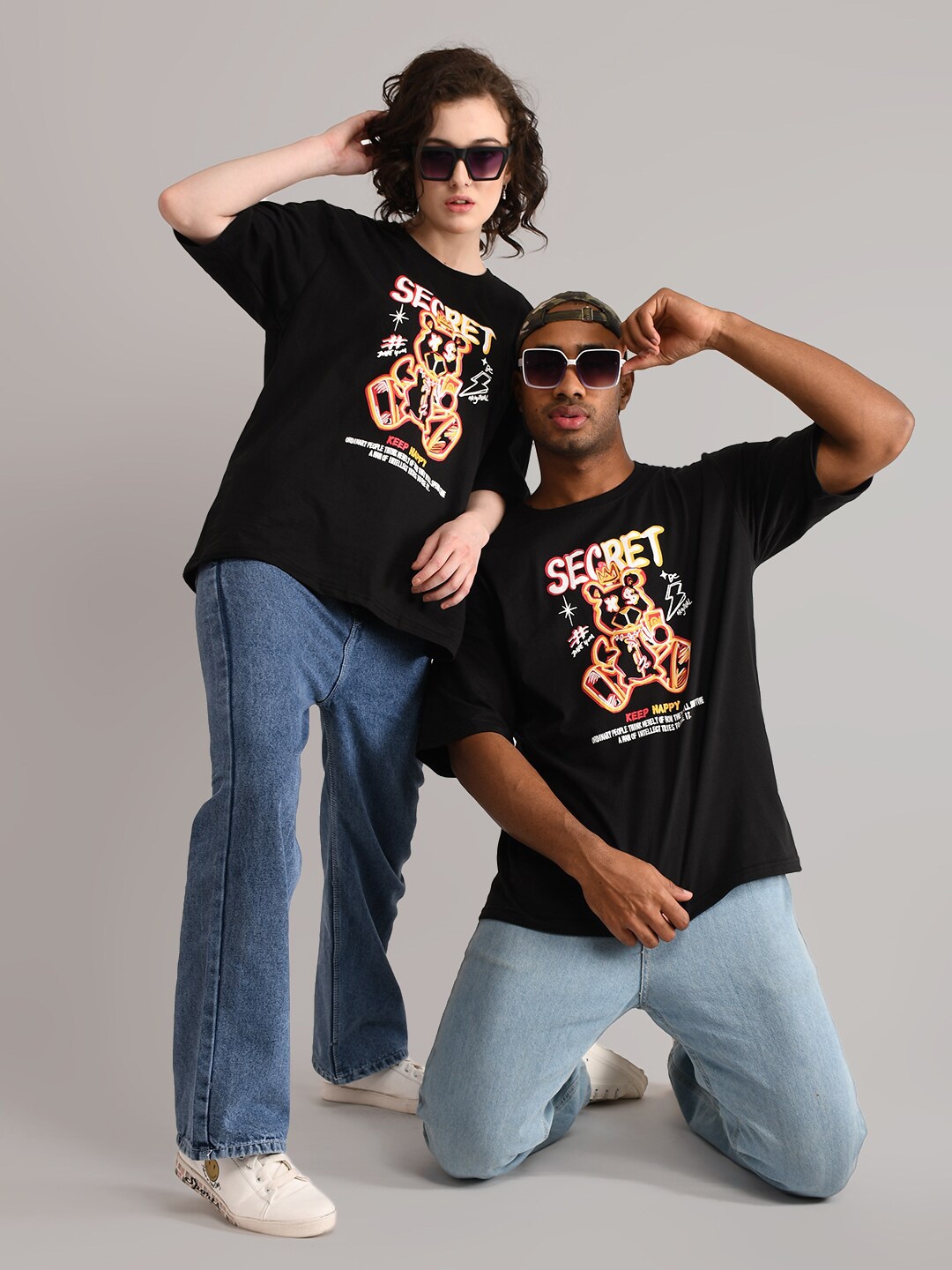 

ABSOLUTE DEFENSE Unisex Graphic Printed Round Neck Cotton Oversized T-shirt, Black