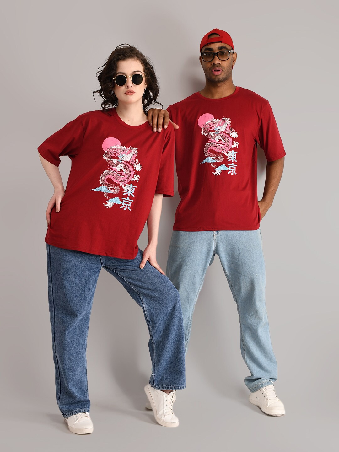 

ABSOLUTE DEFENSE Unisex Graphic Printed Round Neck Cotton Oversized T-shirt, Maroon