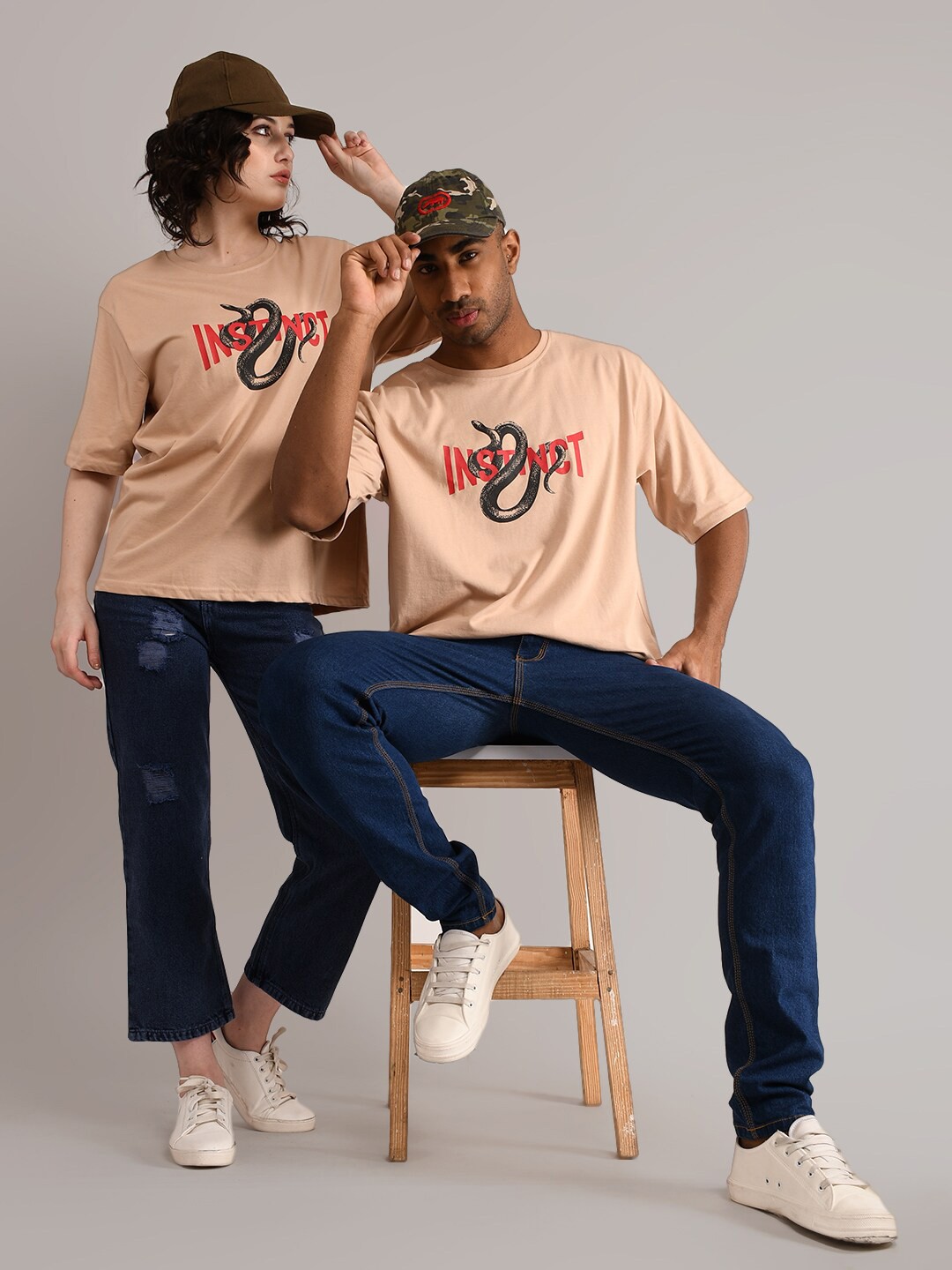 

ABSOLUTE DEFENSE Unisex Graphic Printed Round Neck Cotton Oversized T-shirt, Beige