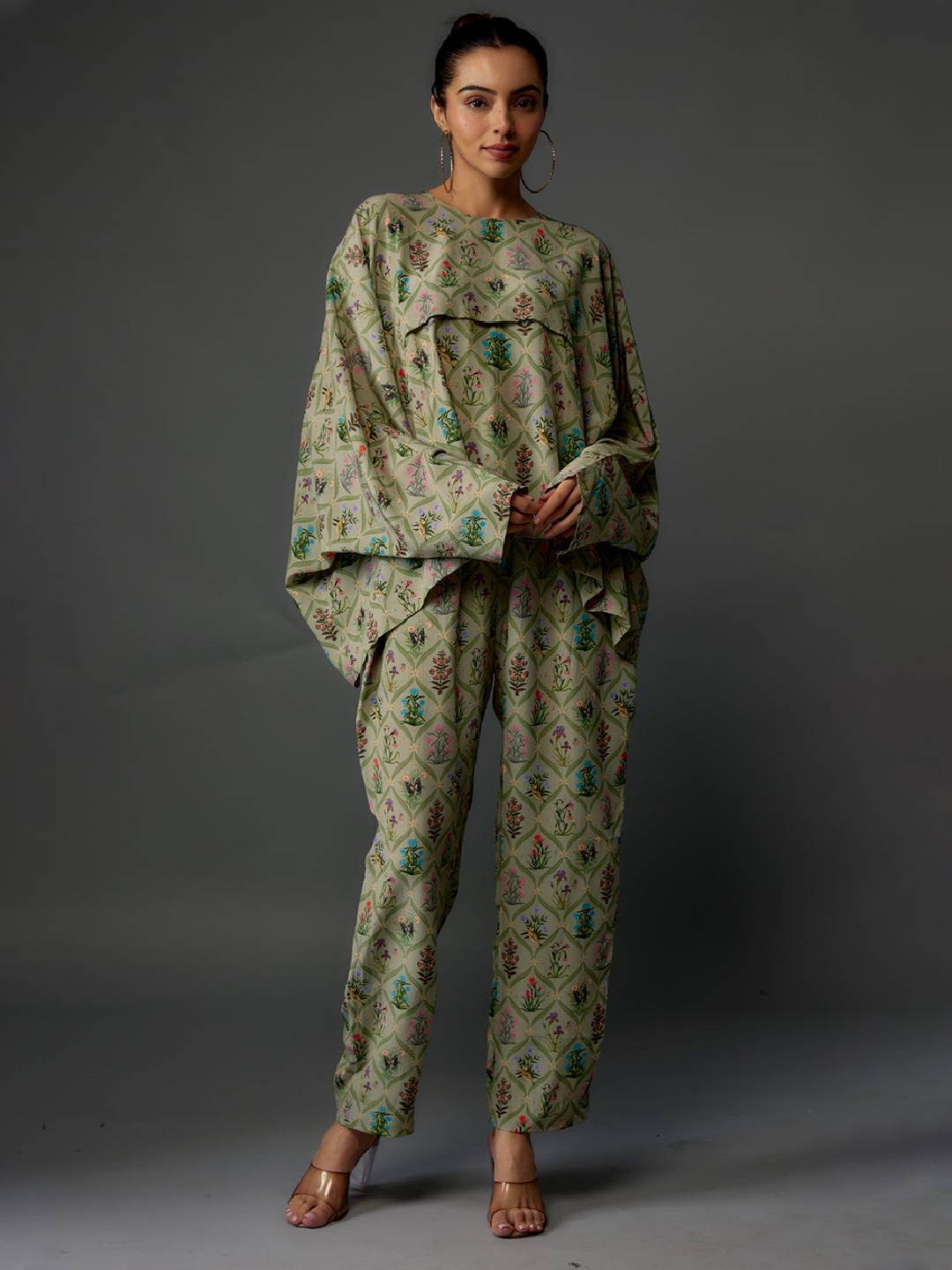 

Payal Singhal Mughal Printed Top With Pants, Green