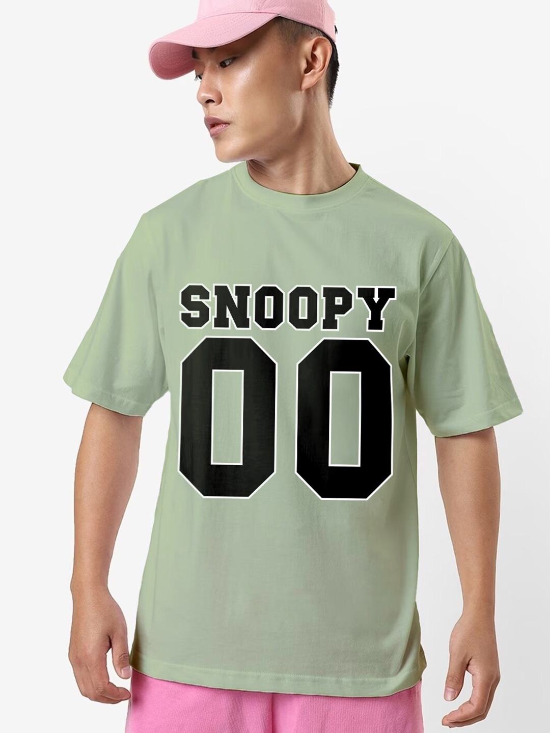 

Crazymonk Typography Printed Oversized Cotton T-shirt, Green