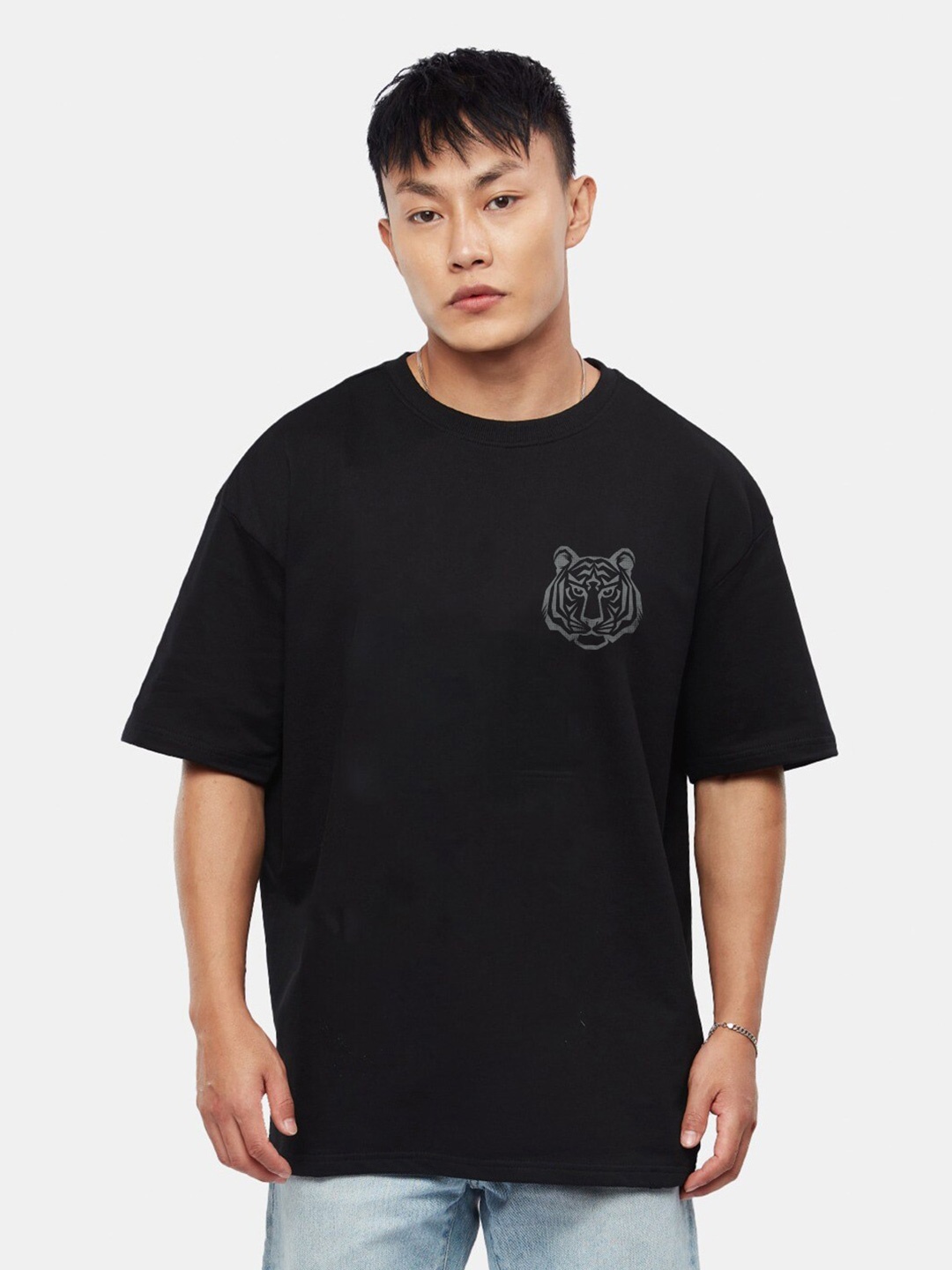 

Crazymonk Graphic Printed Cotton Oversized T-shirt, Black