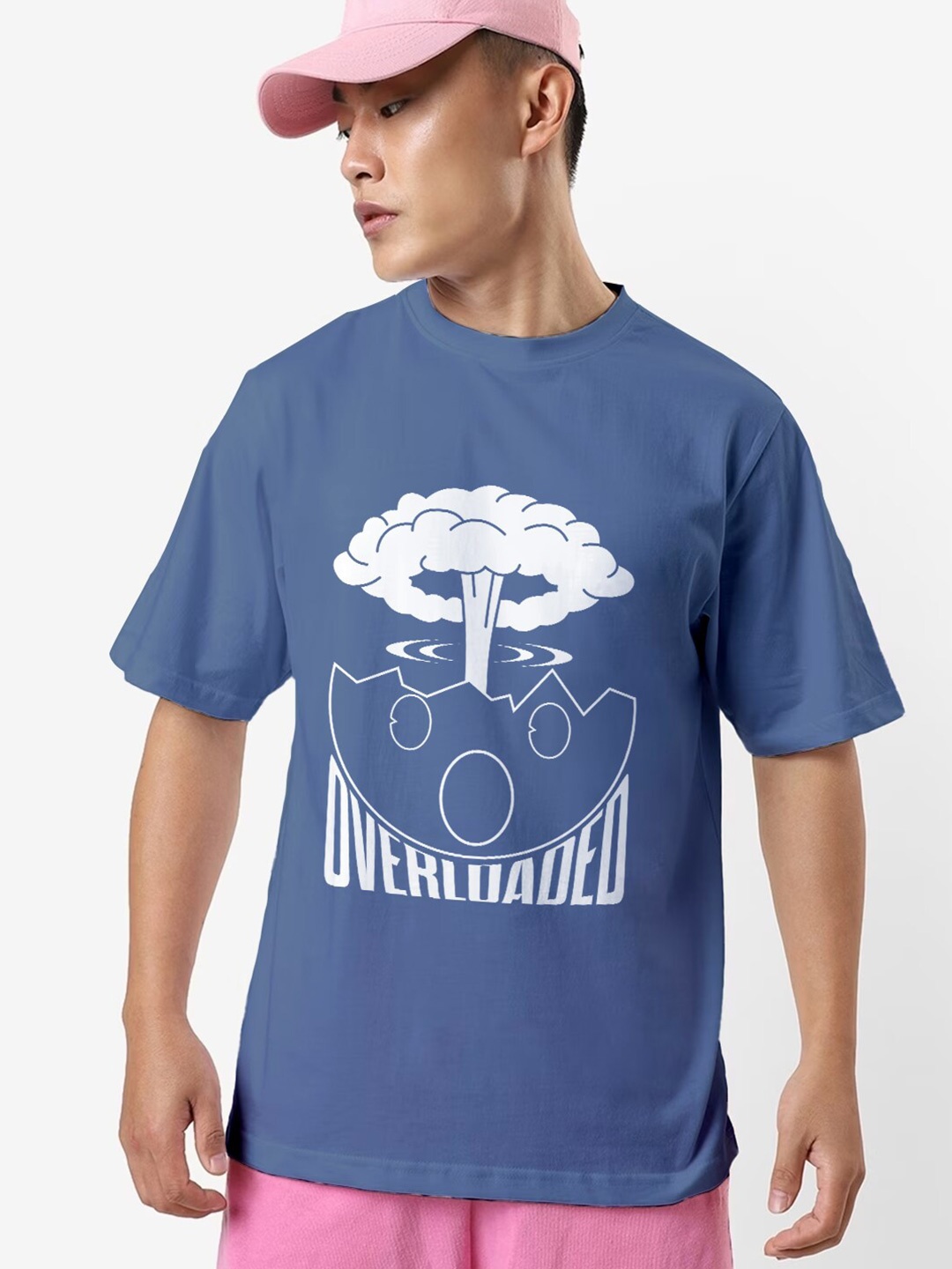 

Crazymonk Graphic Printed Cotton Oversized T-shirt, Blue