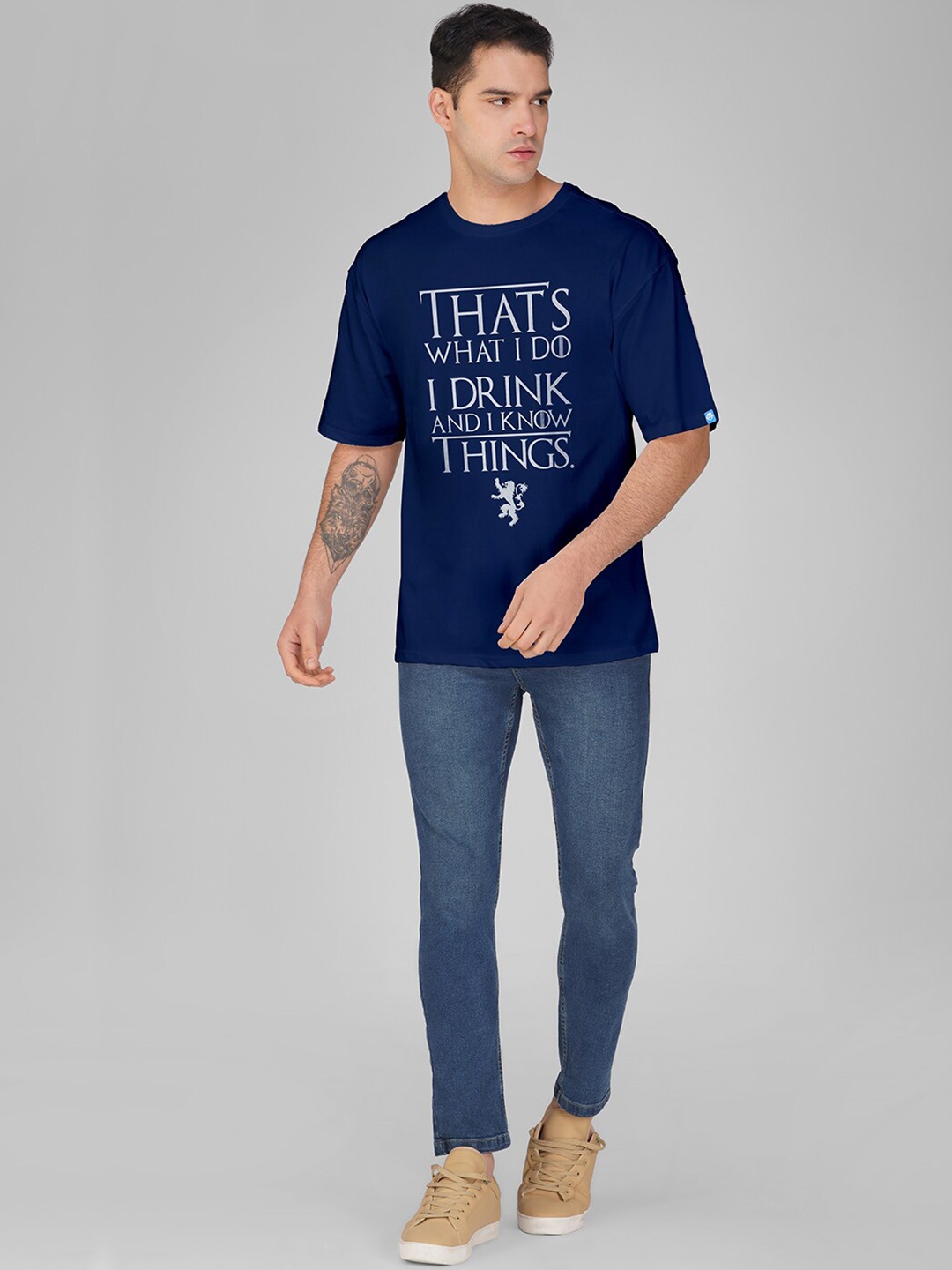 

Crazymonk Typography Printed T-shirt, Navy blue