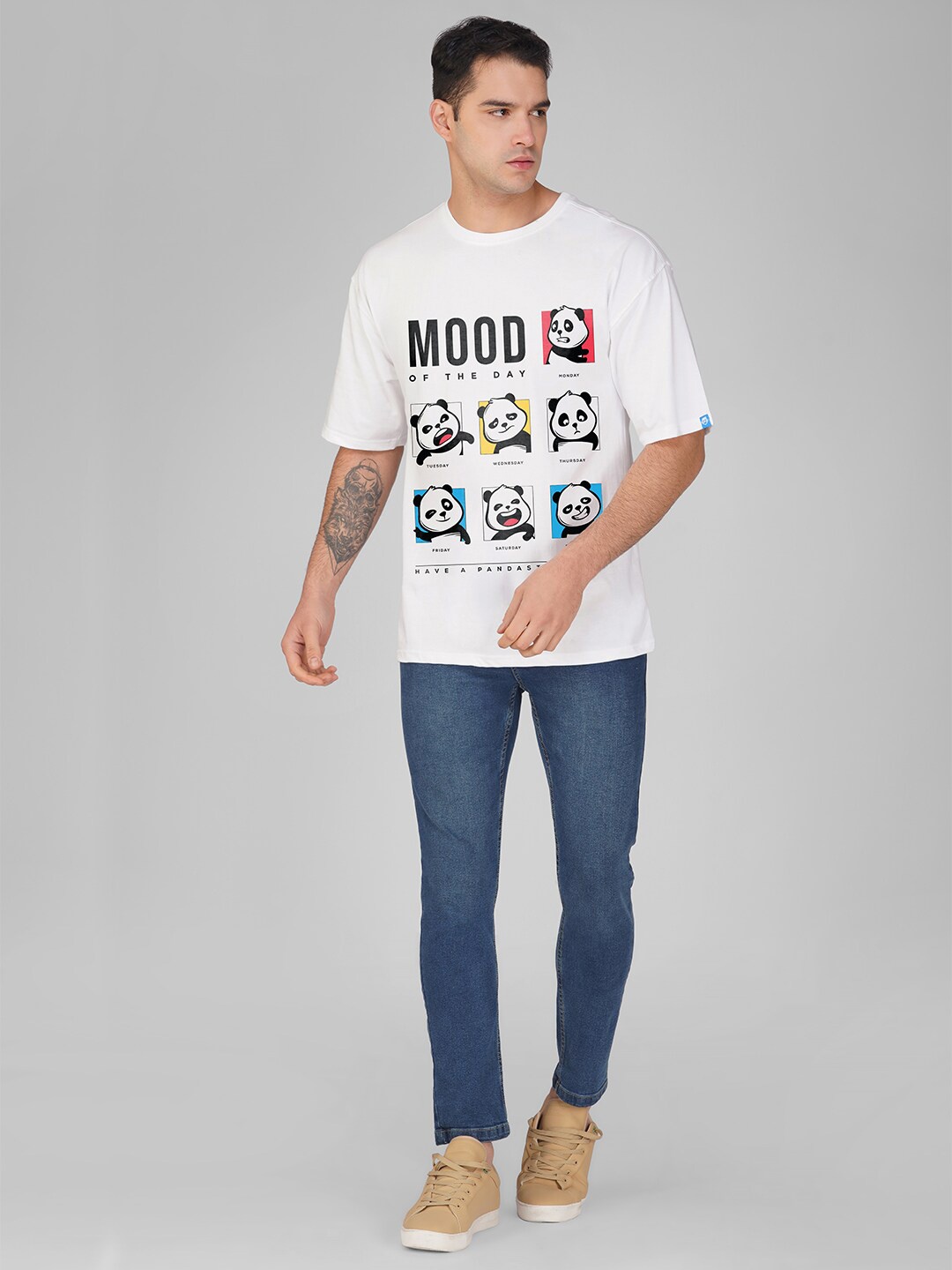 

Crazymonk Graphic Printed Oversized Cotton T-shirt, White