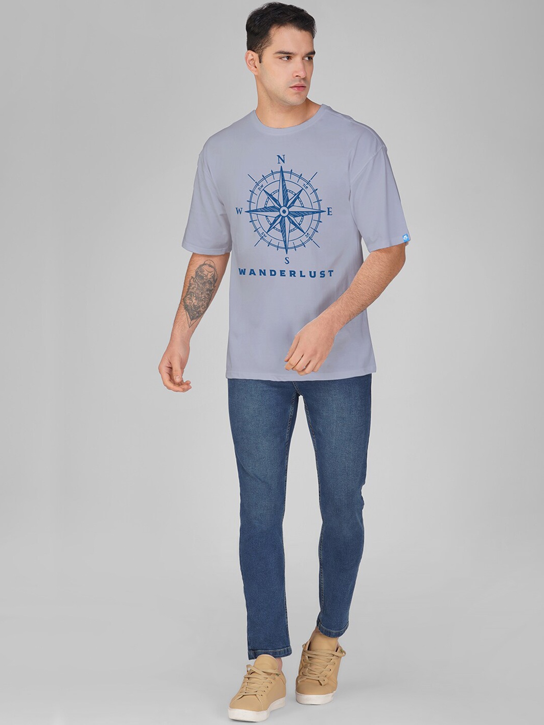 

Crazymonk Typography Printed Oversized Cotton T-shirt, Grey
