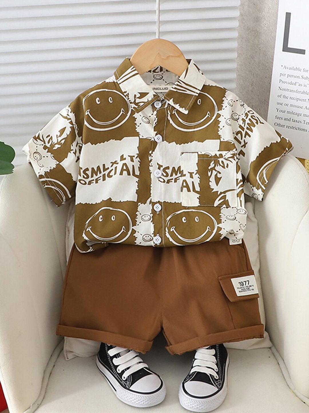 

INCLUD Boys Printed Shirt with Shorts, Brown