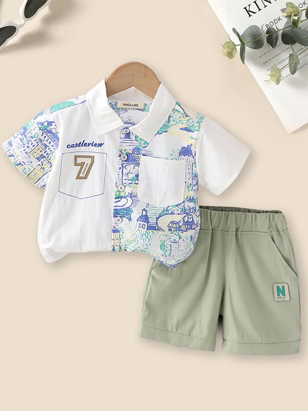 

INCLUD Boys Printed Shirt Collar Shirt with Shorts, White