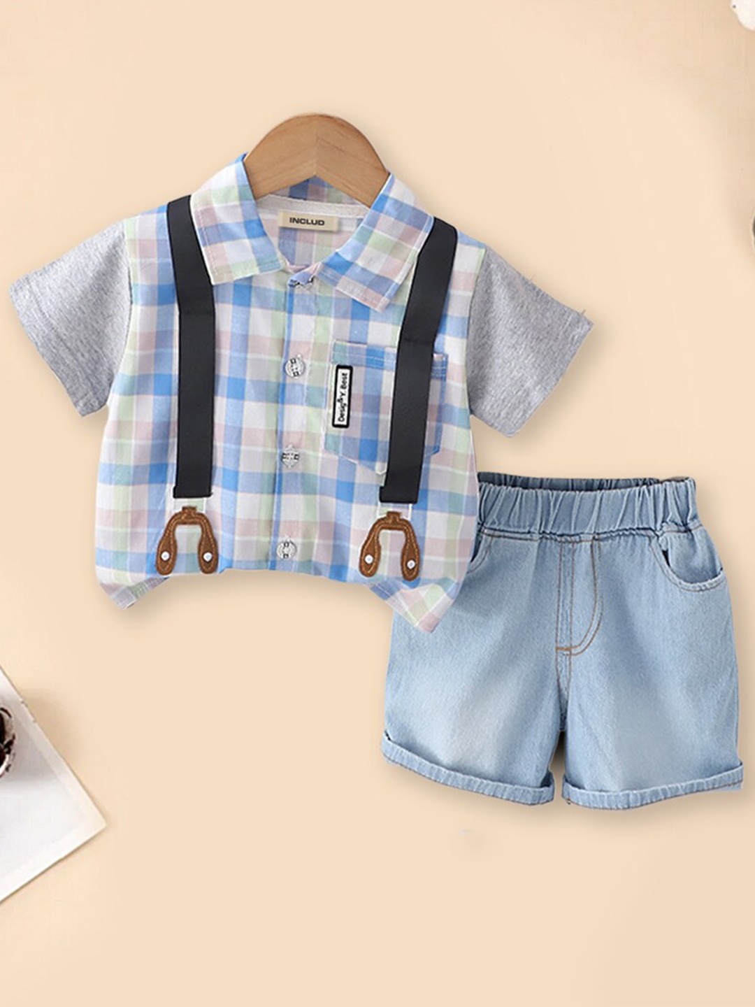 

INCLUD Boys Shirt Collar Shirt with Shorts, Blue