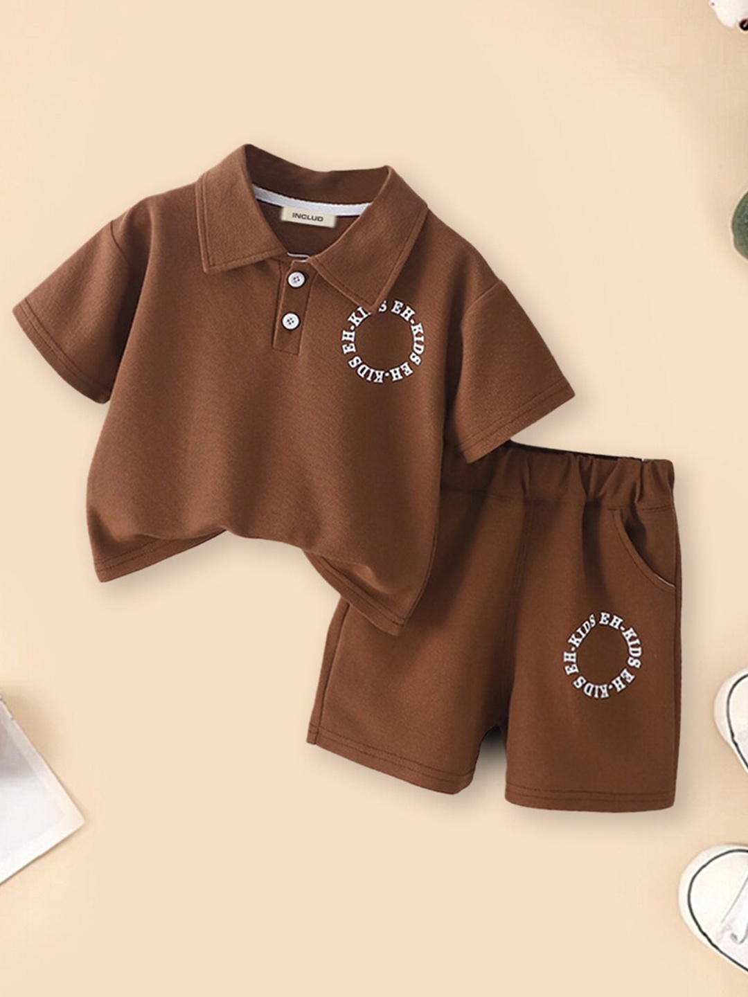 

INCLUD Boys Polo Collar T-shirt with Shorts, Brown