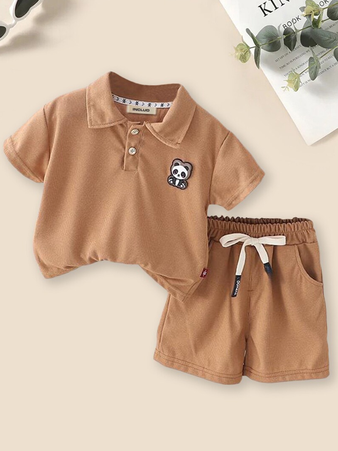 

INCLUD Boys Knitted Polo Collar T-shirt with Shorts, Brown