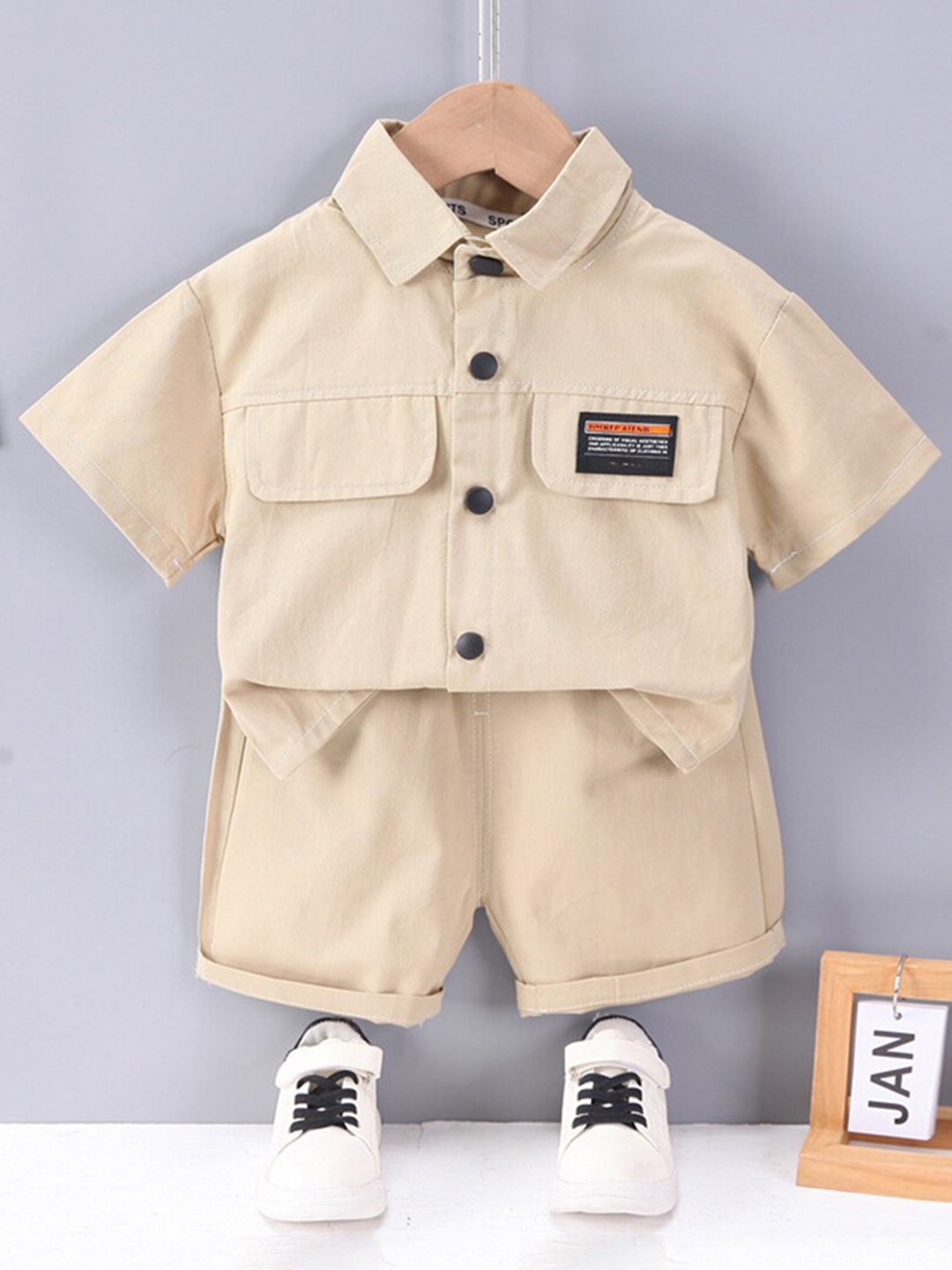 

INCLUD Boys Shirt Collar Shirt with Shorts, Khaki