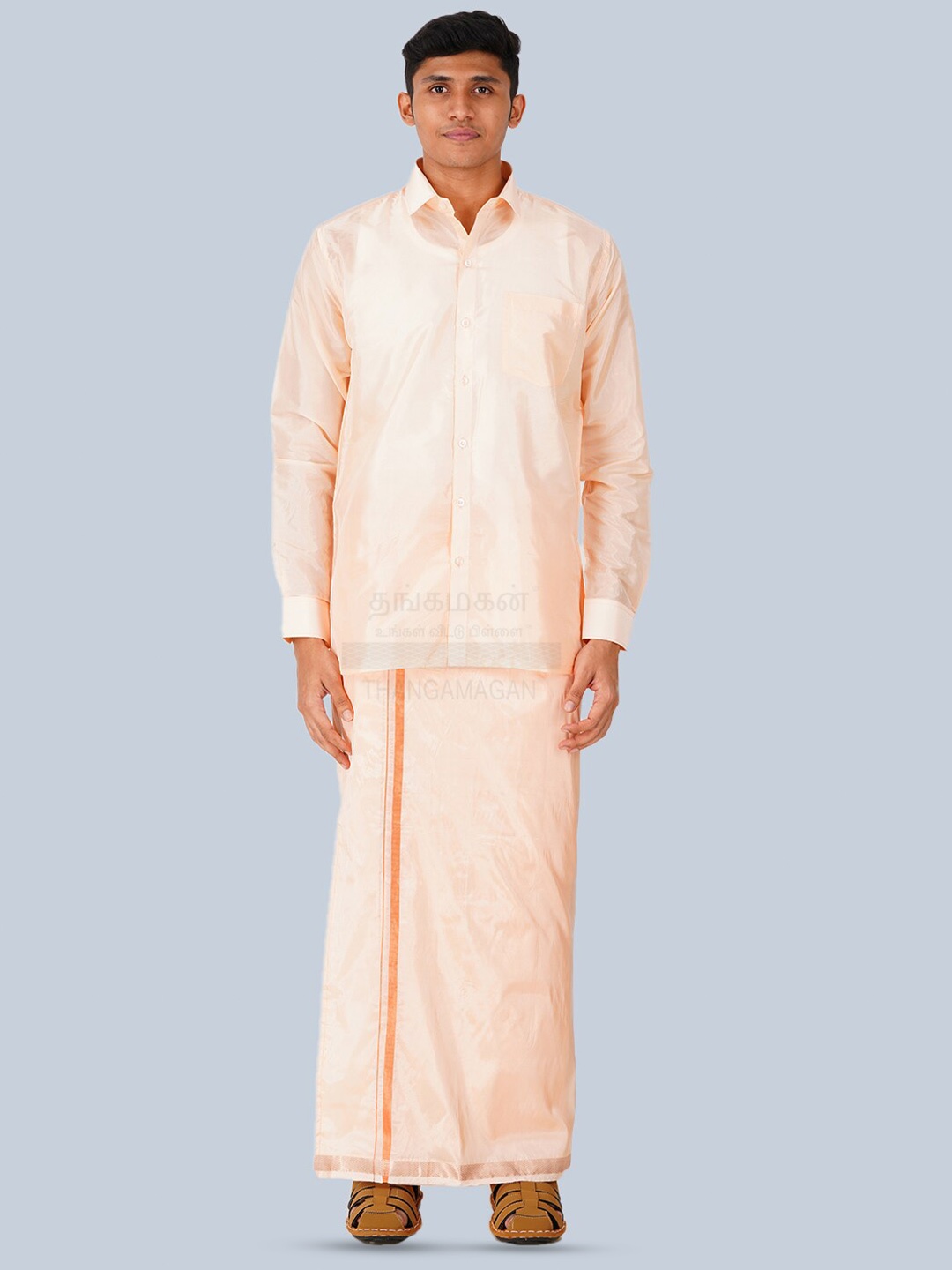 

THANGAMAGAN Standard Long Sleeves Spread Collar Opaque Ethnic Shirt, Copper