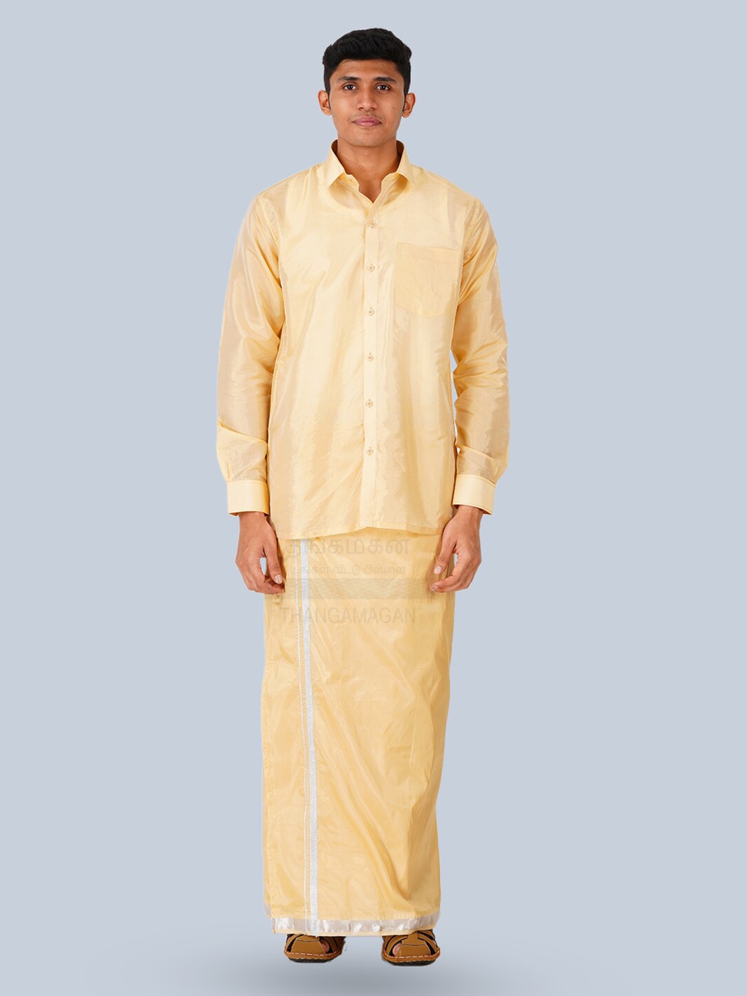 

THANGAMAGAN Standard Long Sleeves Spread Collar Opaque Ethnic Shirt, Yellow