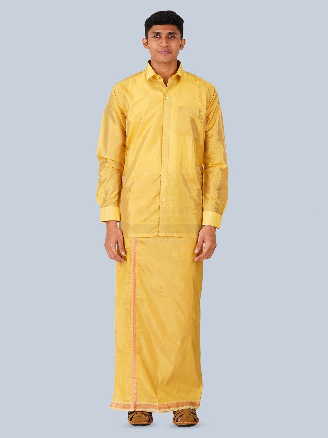 

THANGAMAGAN Standard Long Sleeves Spread Collar Opaque Ethnic Shirt, Mustard