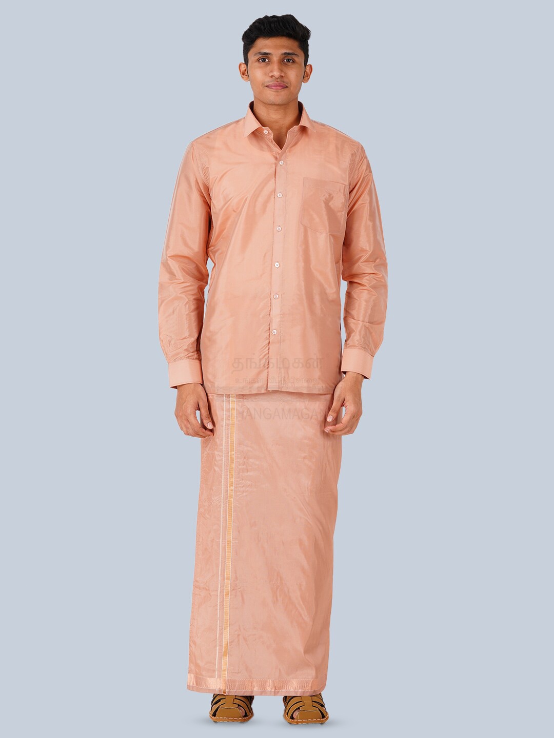 

THANGAMAGAN Standard Long Sleeves Spread Collar Opaque Ethnic Shirt, Copper