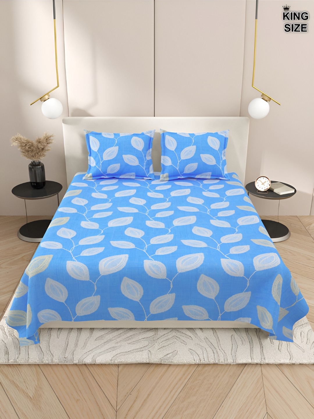 

DREAM WEAVERZ Blue & White Floral Cotton 220 TC Super King Bedsheet With 2 Pillow Covers