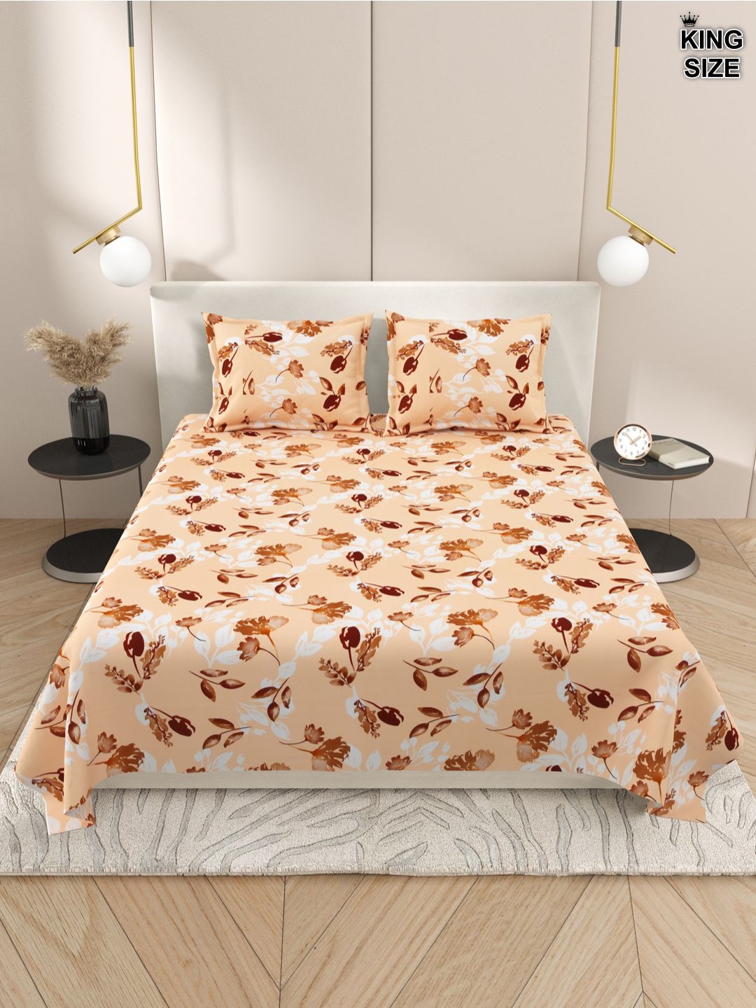 

Aura Beige & White Floral 220 TC Cotton King Bedsheet With 2 Pillow Covers
