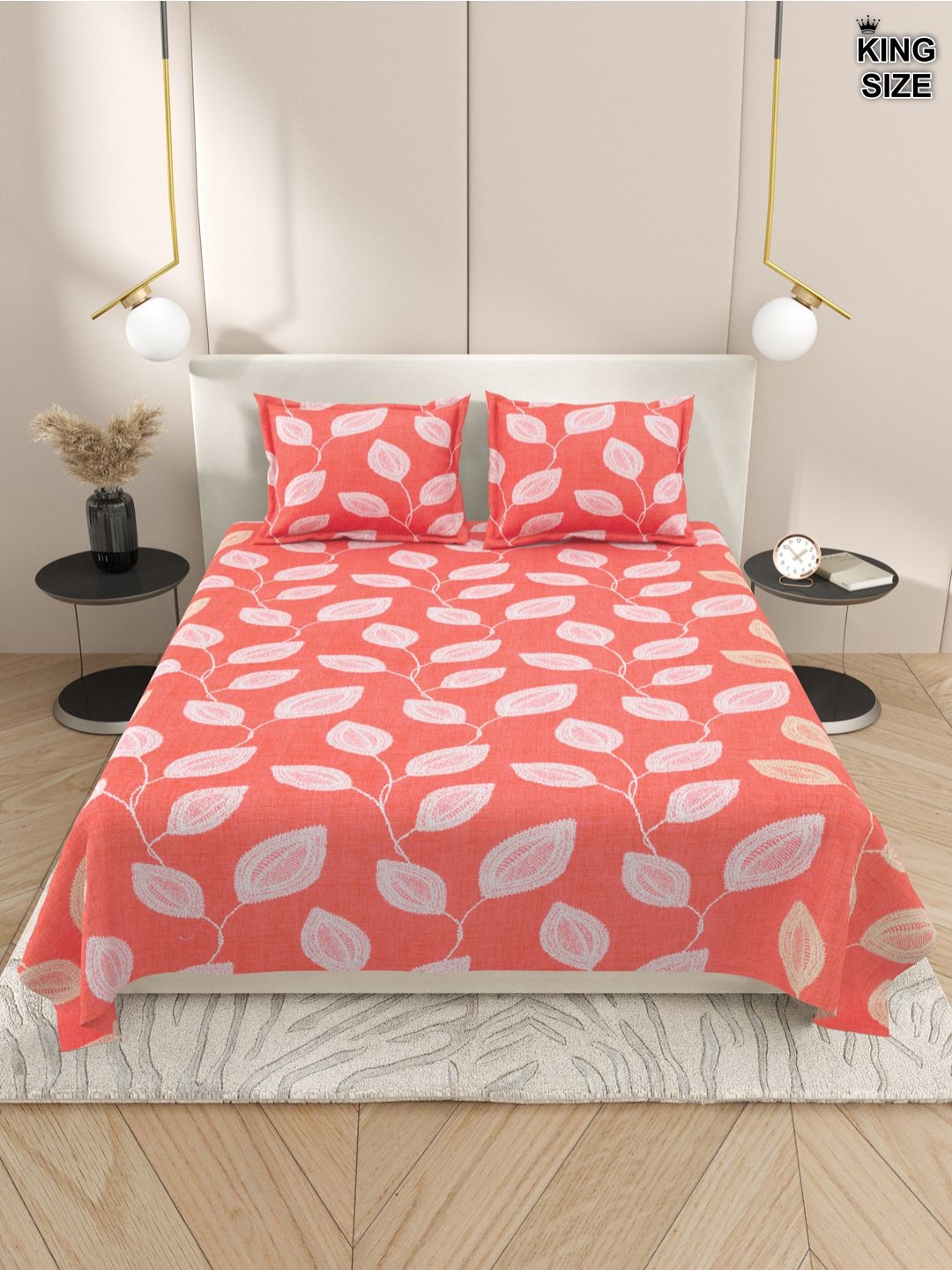 

Aura Red & White Floral 220 TC Cotton King Bedsheet With 2 Pillow Covers