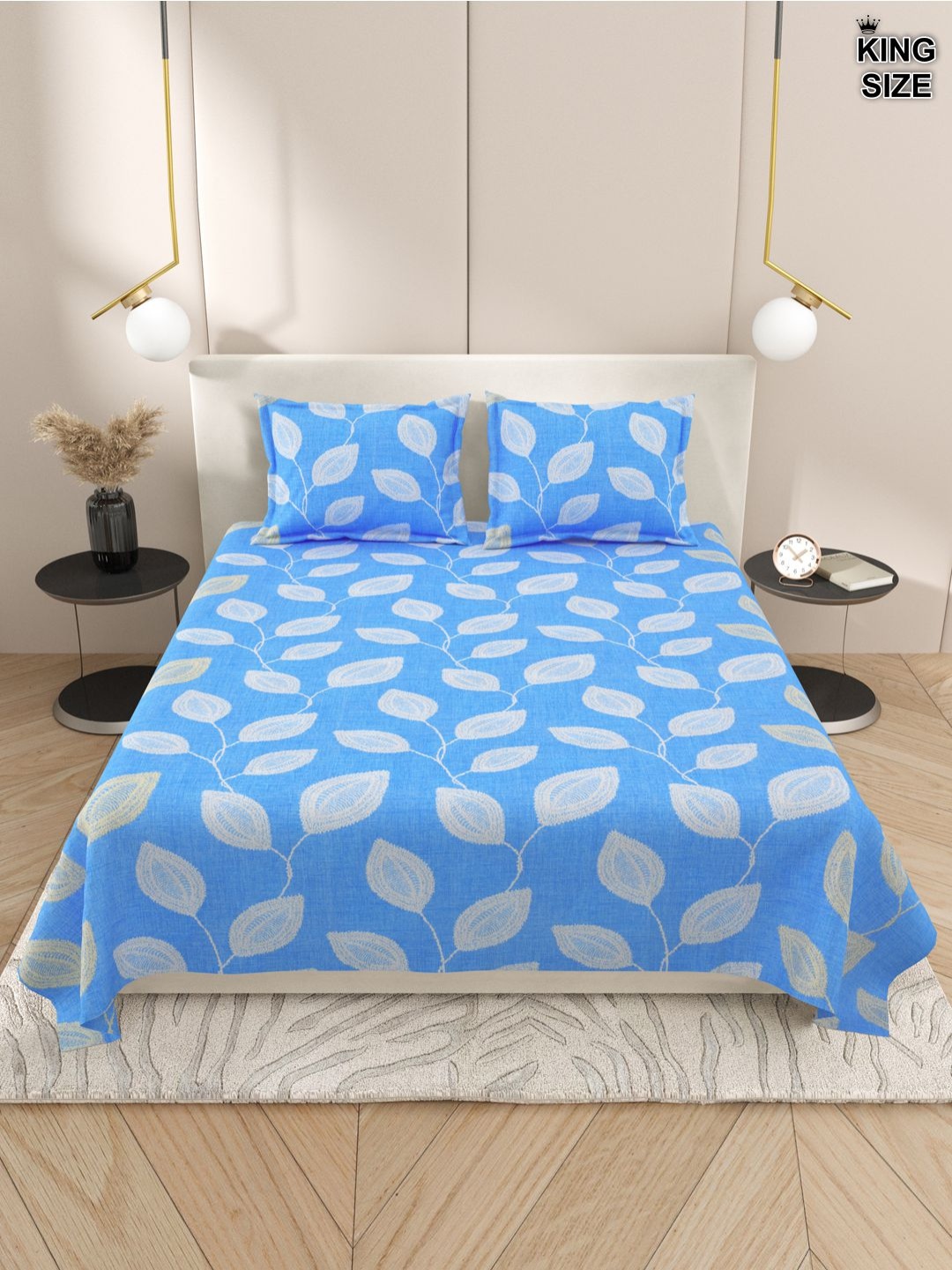 

Aura Blue & White Floral 220 TC Cotton King Bedsheet With 2 Pillow Covers