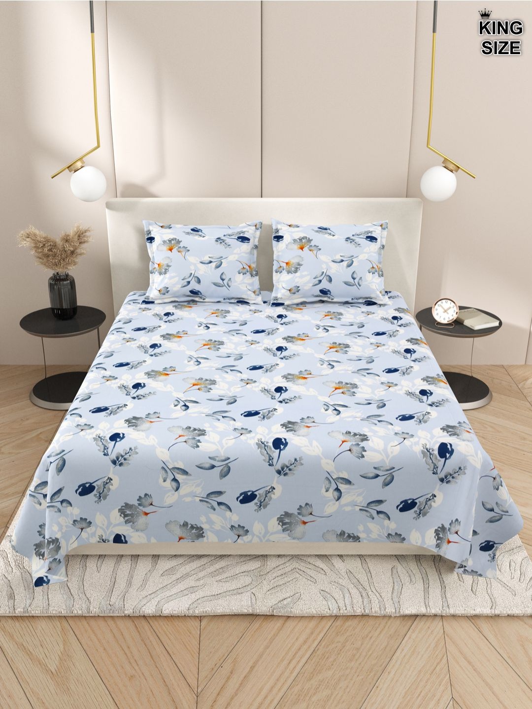 

Aura Blue & White Floral 220 TC Cotton King Bedsheet With 2 Pillow Covers