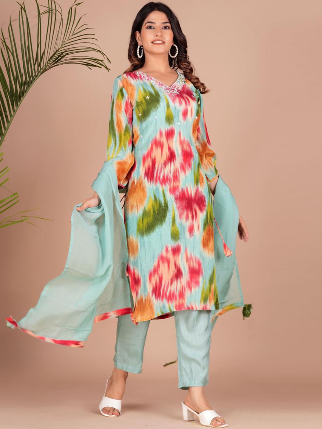

Shikhaa Style Abstract Digital Printed Straight Kurta With Trouser & Dupatta, Blue