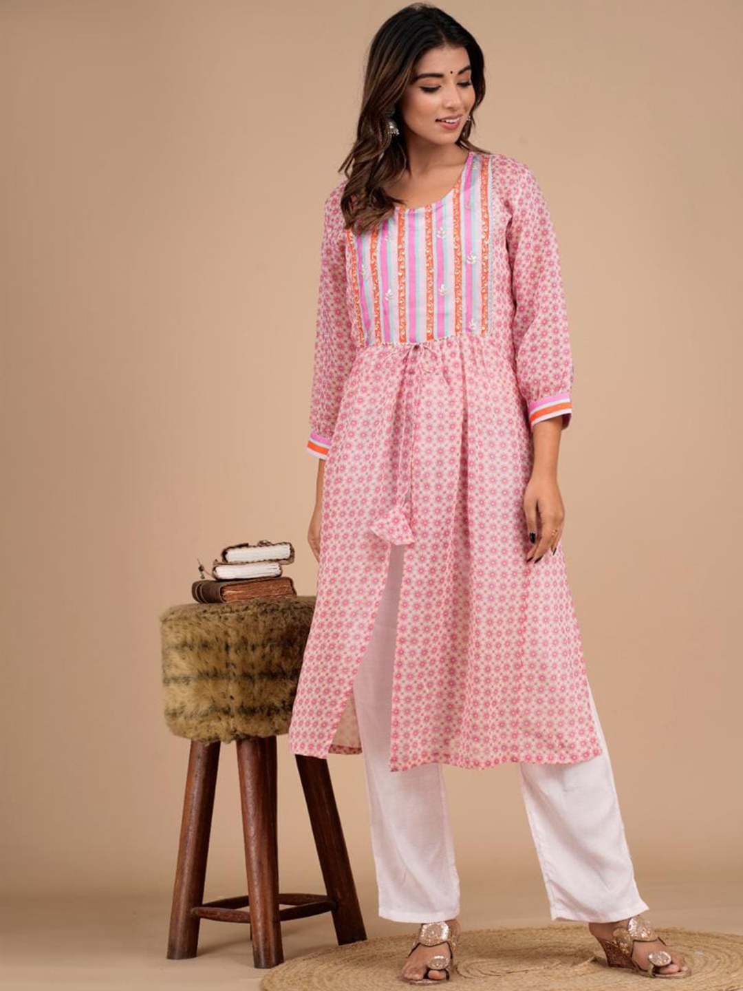 

Shikhaa Style Floral Printed Regular Pure Cotton Kurta with Palazzos, Yellow
