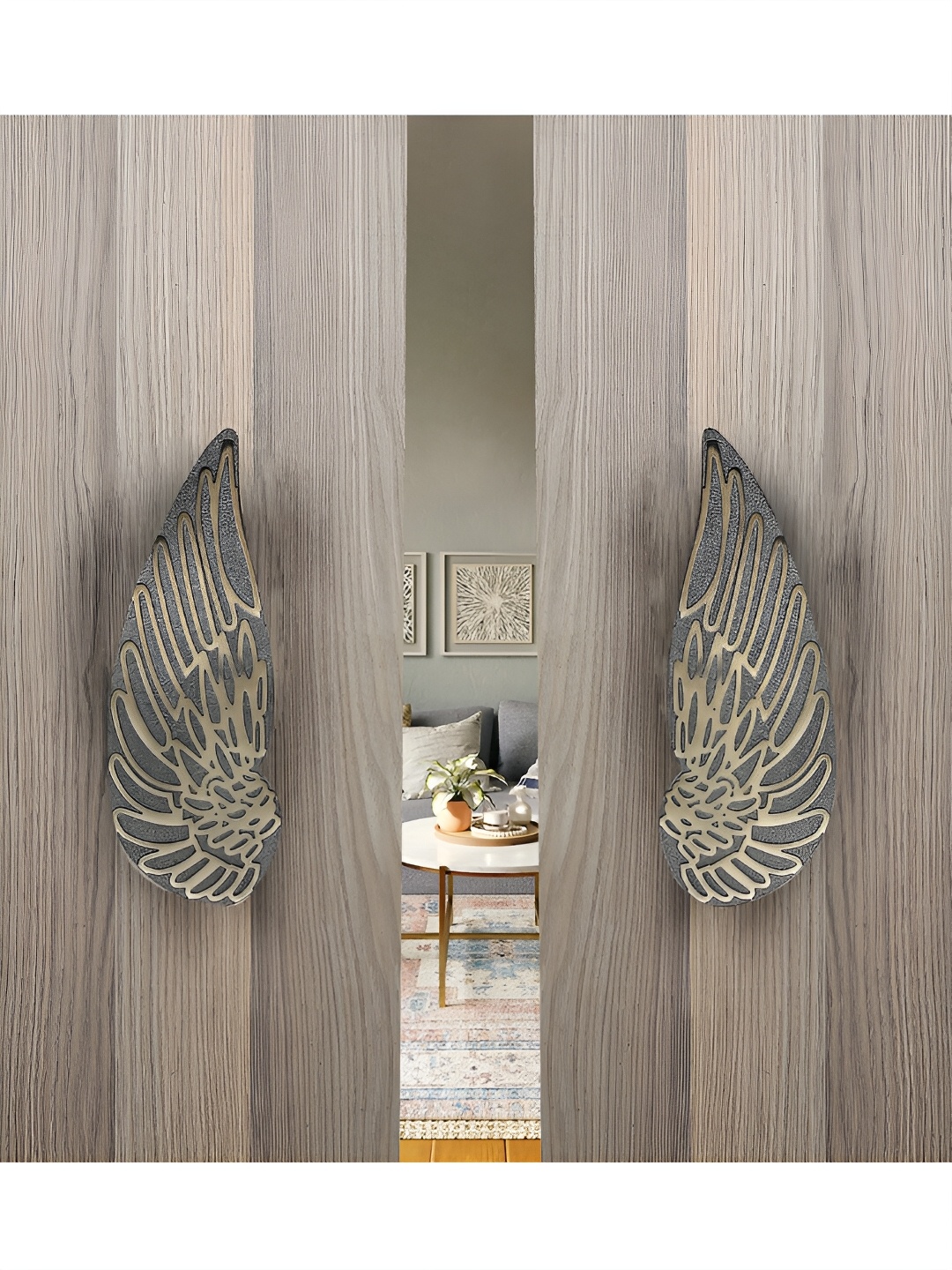 

Two Moustaches Gold Toned & Grey Textured Brass Door Handles