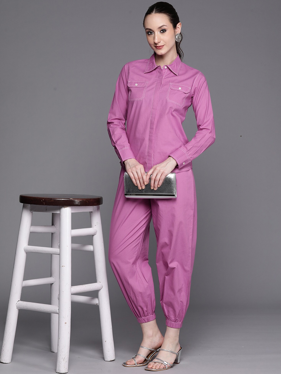 

Indo Era Pure Cotton Shirt with Joggers, Lavender