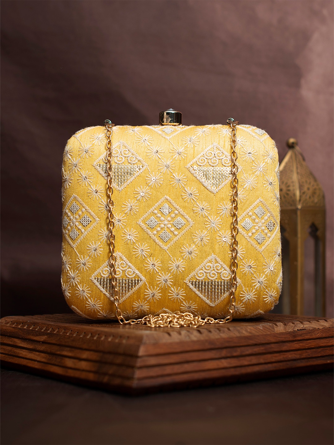 

ARTKLIM Embroidered Box Clutch, Yellow