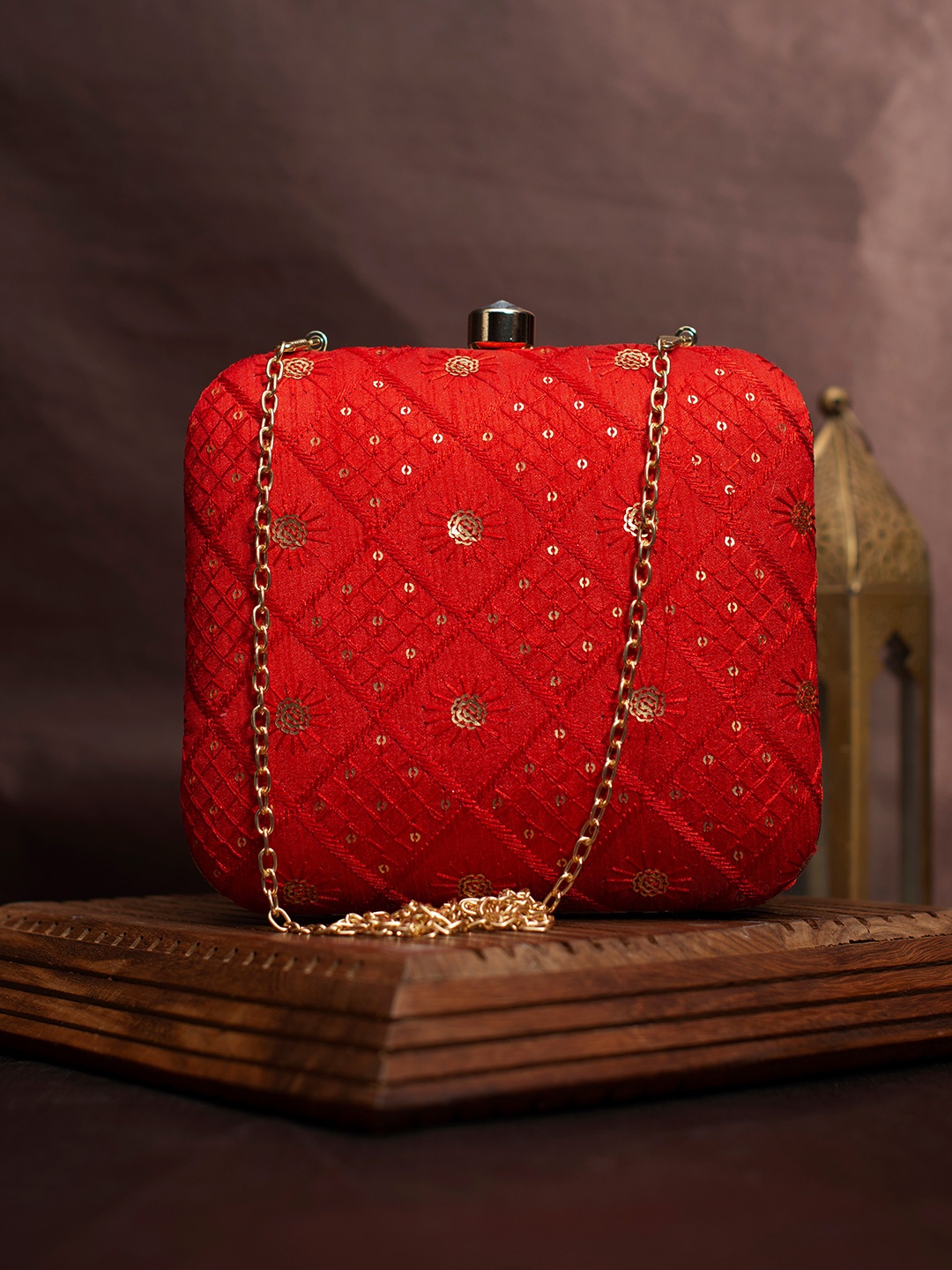 

ARTKLIM Embroidered Box Clutch, Red