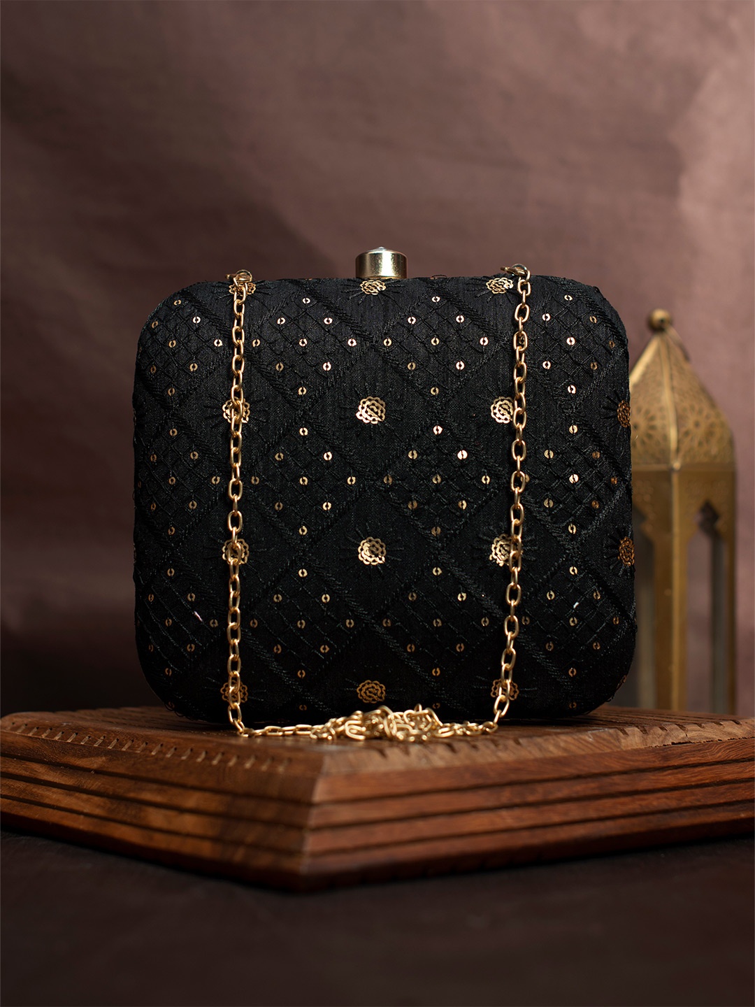 

ARTKLIM Embroidered Box Clutch, Black