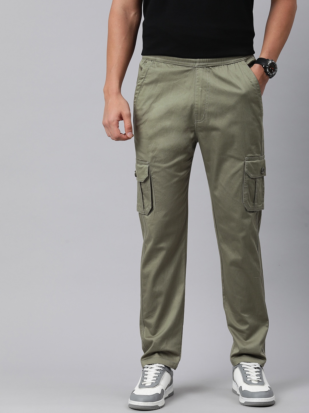 

ADBUCKS Men Solid Regular Fit Cargos Trousers, Green